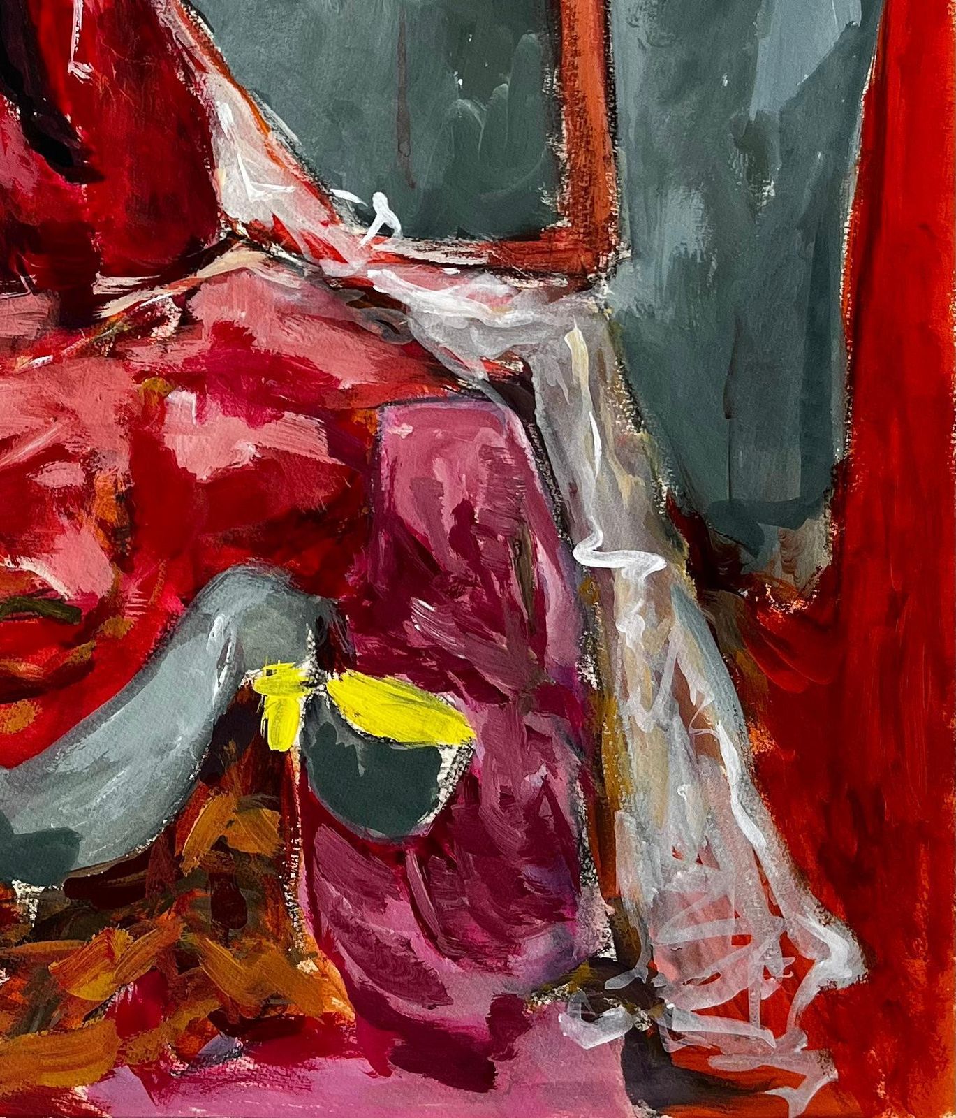 Guy Nicodstill Life With Wooden Mannequins Red Sculpture And Yellow Sphere French Gouache photo Art