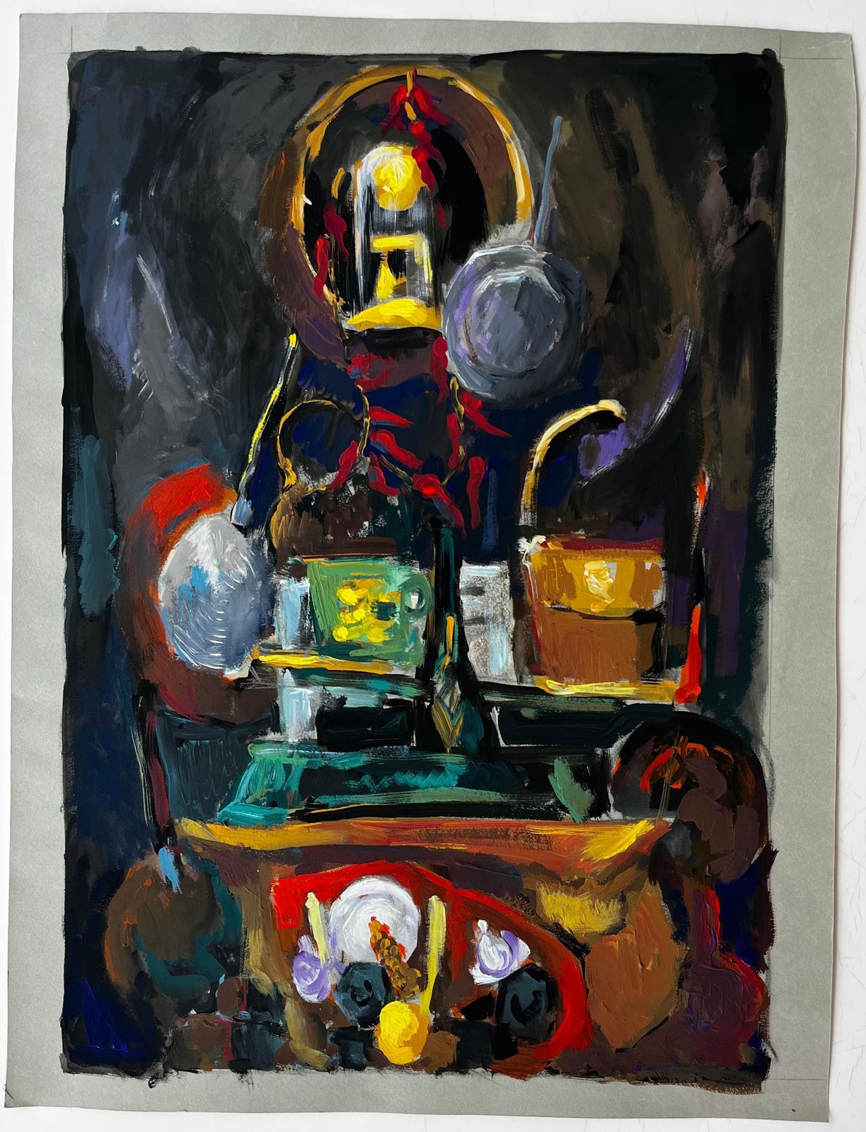 Guy Nicodstill Life With Lamp Cups And Flowers French Modernist Gouache photo furniture