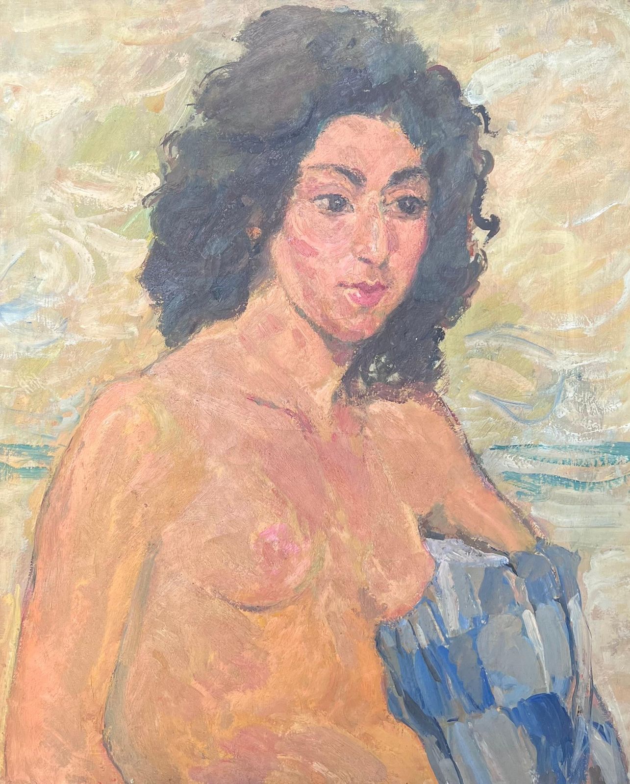 Suzanne Dinkesnude Female Study Of A Lady With Black Curly Hair Mid Century French Painting1950's