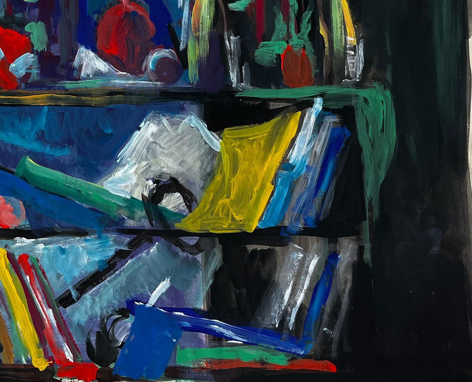 Guy Nicodstill Life With Books Bottles And Yellow Cloth French Modernist Gouache photo Art