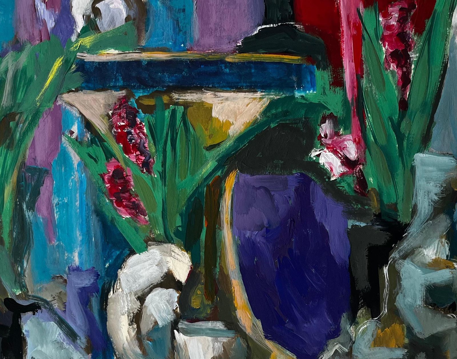 Guy Nicodfloral Still Life With Drapery And Purple Vase French Modern Gouache Painting photo buy