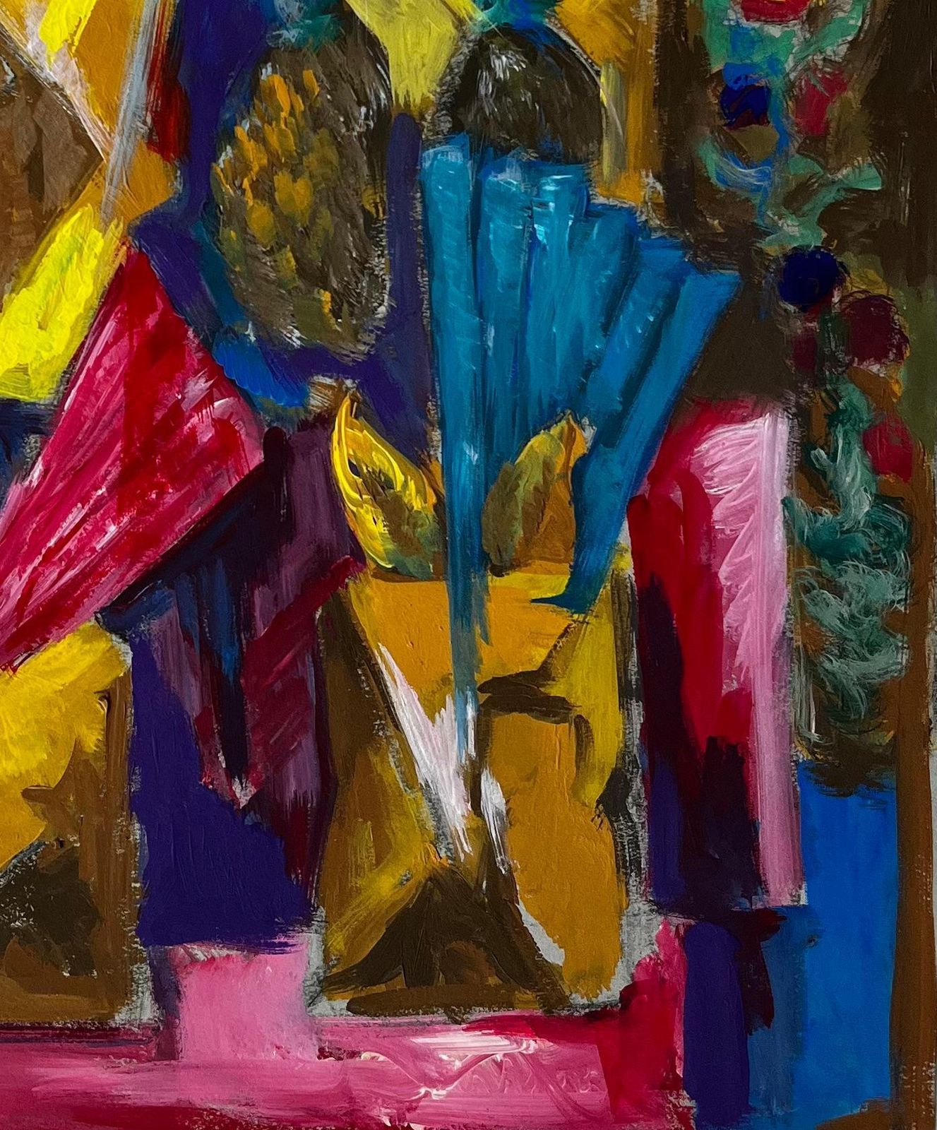 Guy Nicodvibrant Floral And Pineapple Still Life French Modern Gouache Painting photo 724.0