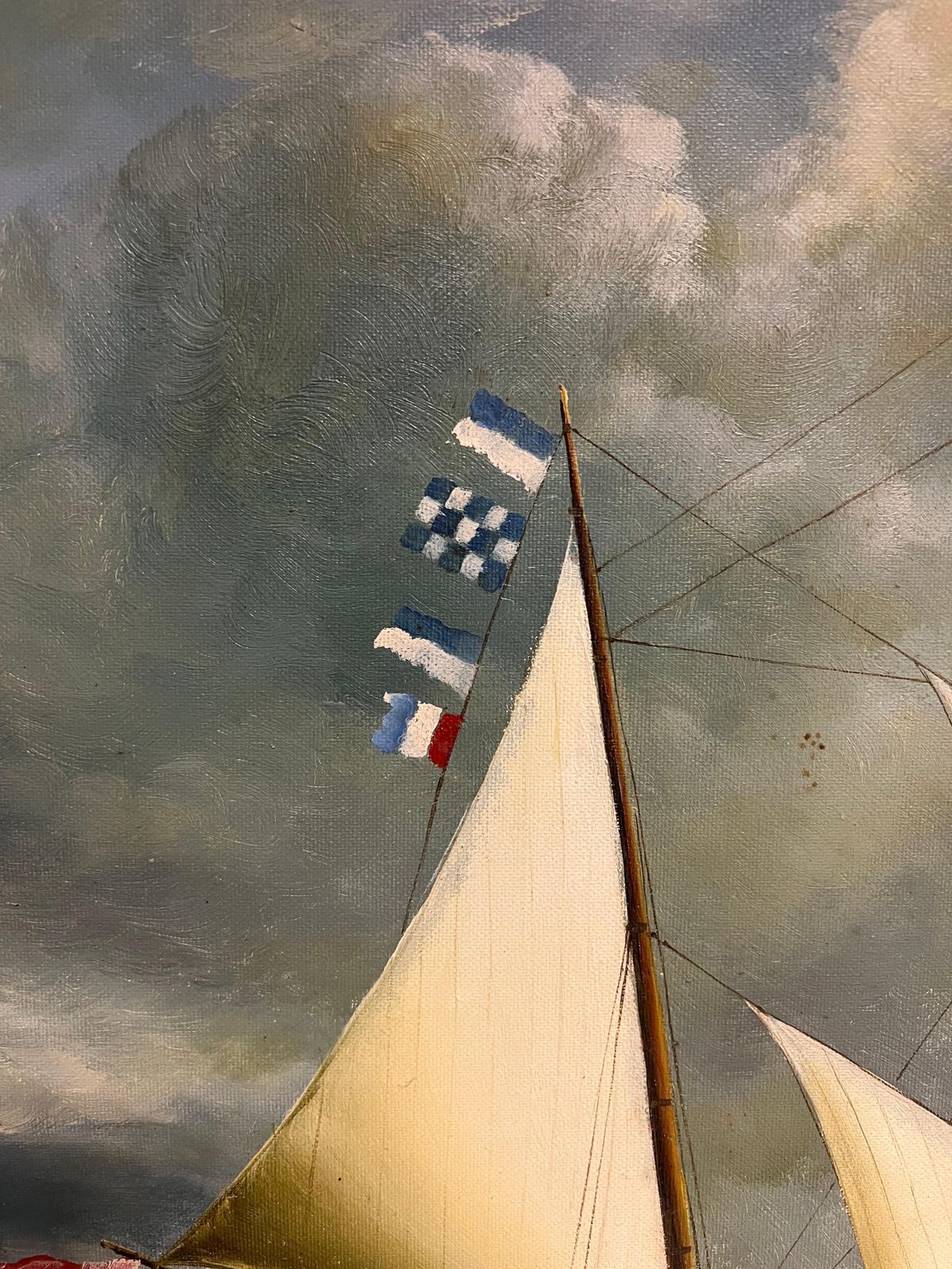 English Schoolgrand Scale Huge Maritime Oil Painting Of A Fully Rigged Tall Ship At Sea photo vinterior
