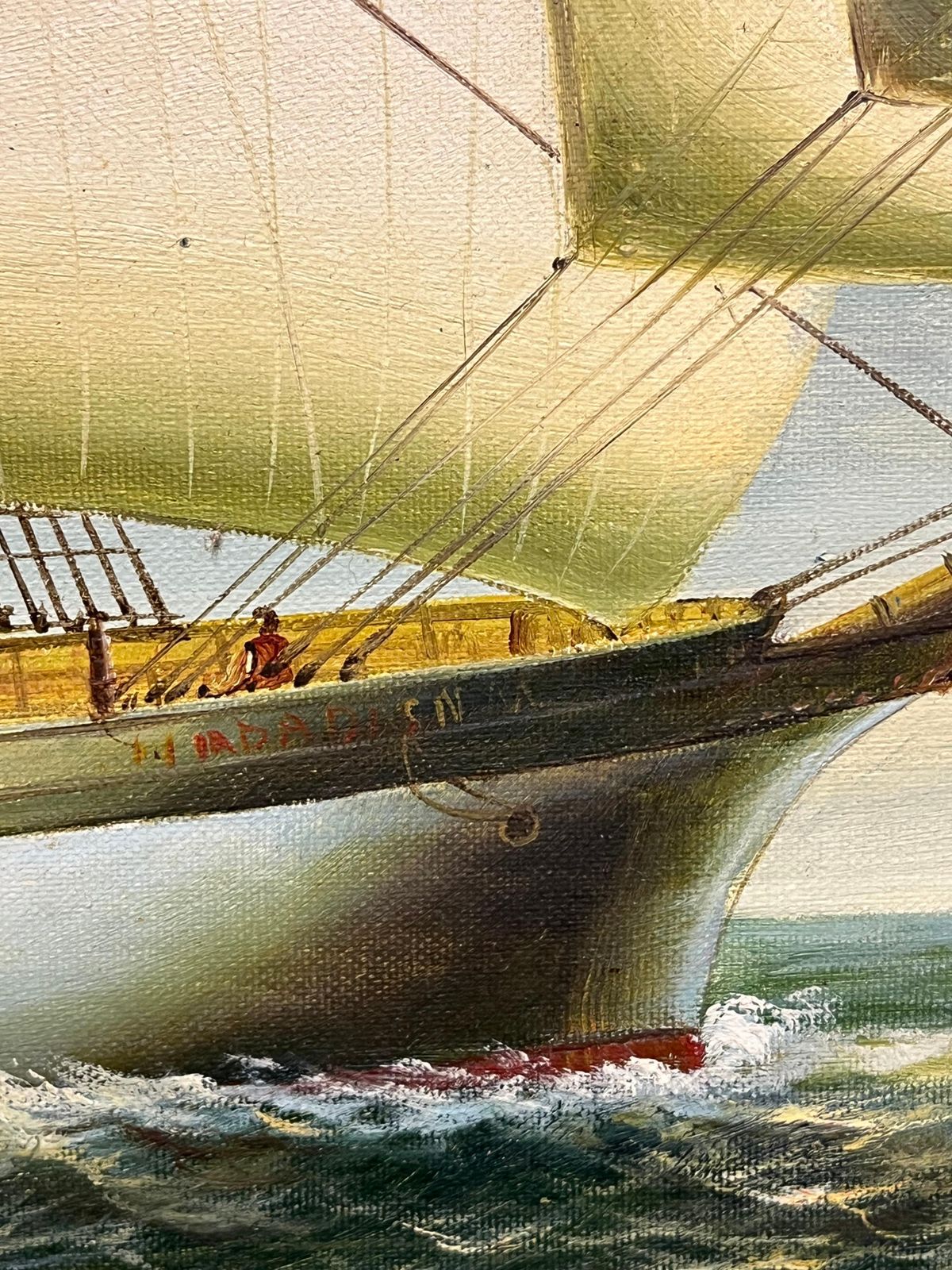 Art English Schoolgrand Scale Huge Maritime Oil Painting Of A Fully Rigged Tall Ship At Sea photo