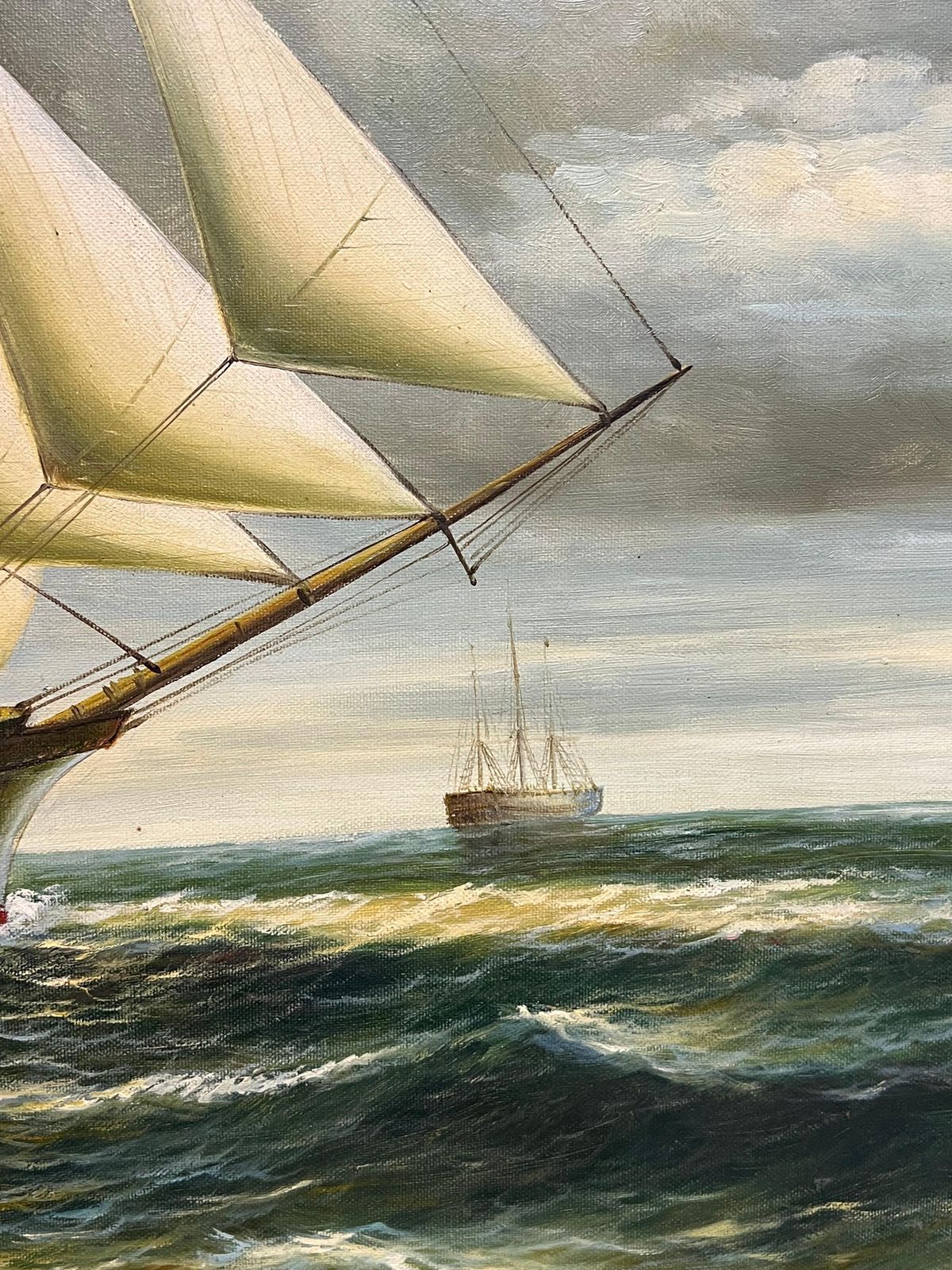 photo vinterior English Schoolgrand Scale Huge Maritime Oil Painting Of A Fully Rigged Tall Ship At Sea