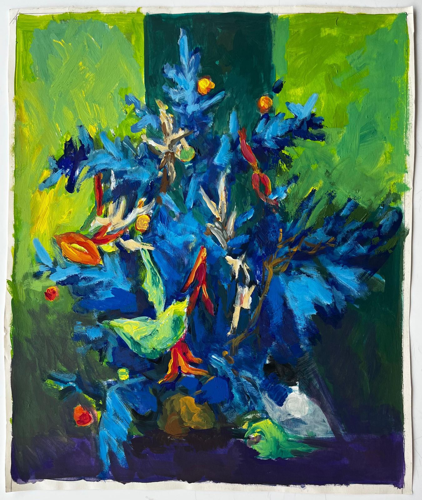 Guy Nicodstill Life With Blue And Green Foliage French Modernist Gouache photo furniture