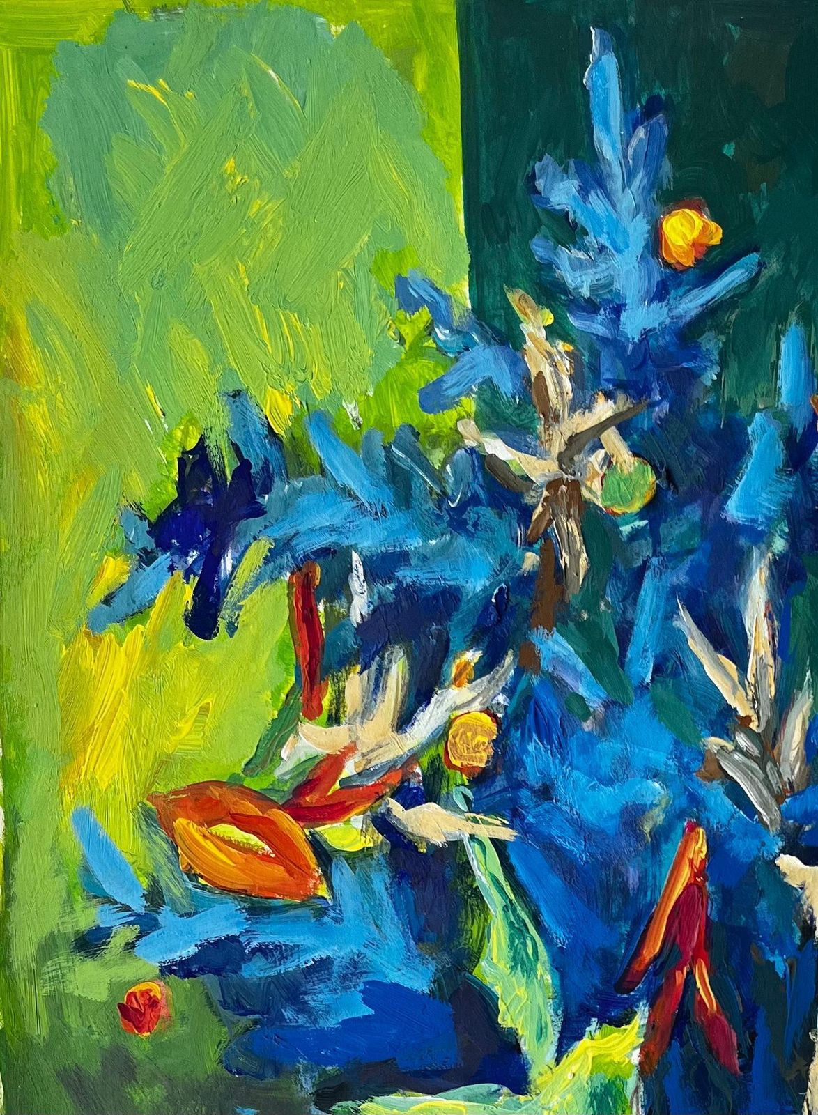 Guy Nicodstill Life With Blue And Green Foliage French Modernist Gouache photo 637.0