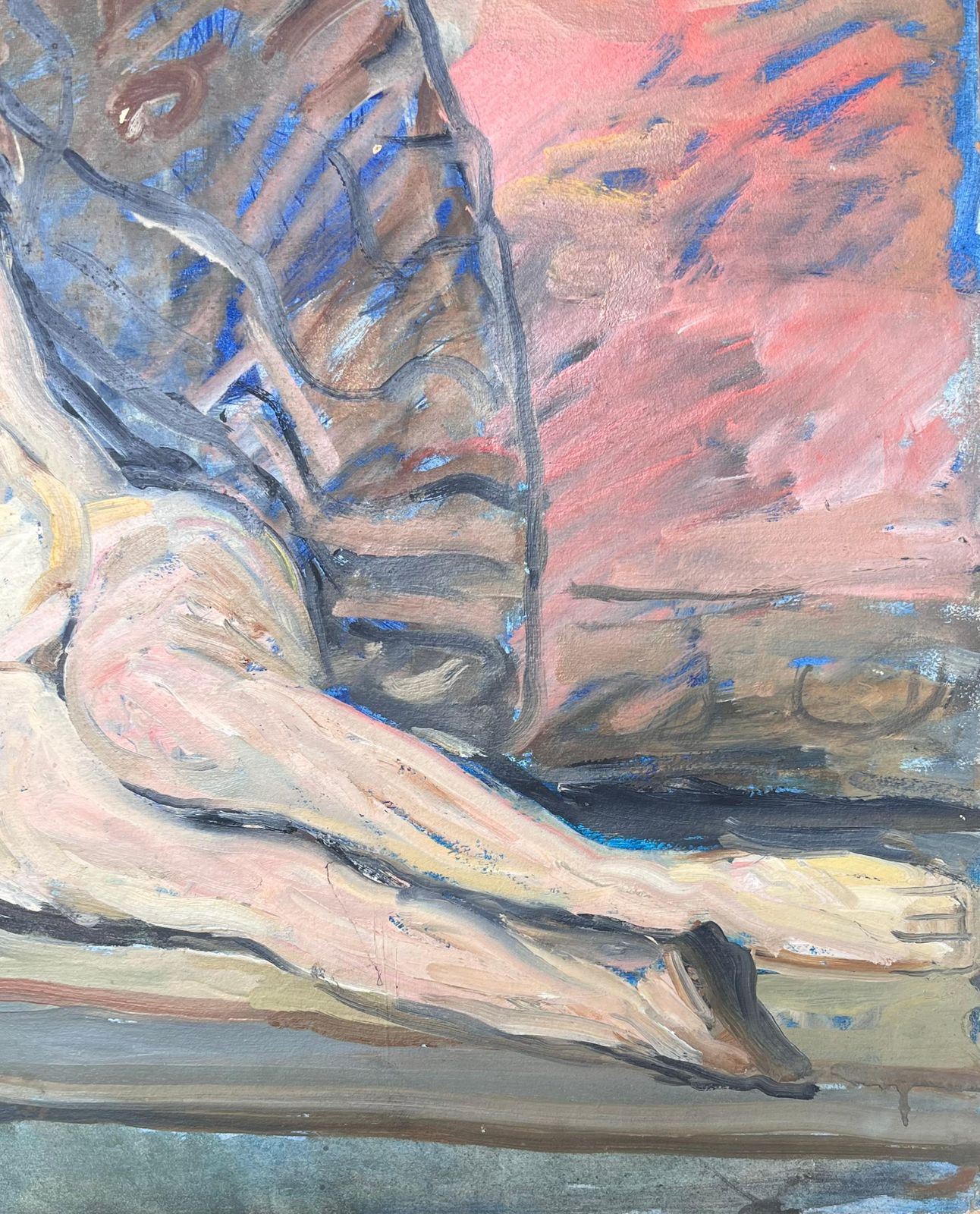 Suzanne Dinkesnude Portrait Of A Lady Posed Laying On The Sofa Mid Century French Painting1950's photo 688.0