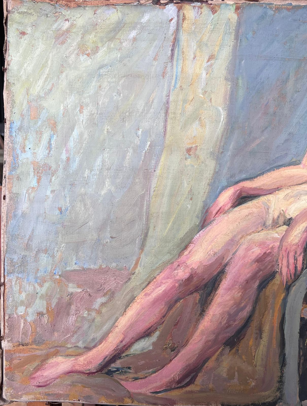 Suzanne Dinkesnude Study Of A Lady Posed On A Chair Mid Century French Painting1950's photo Art