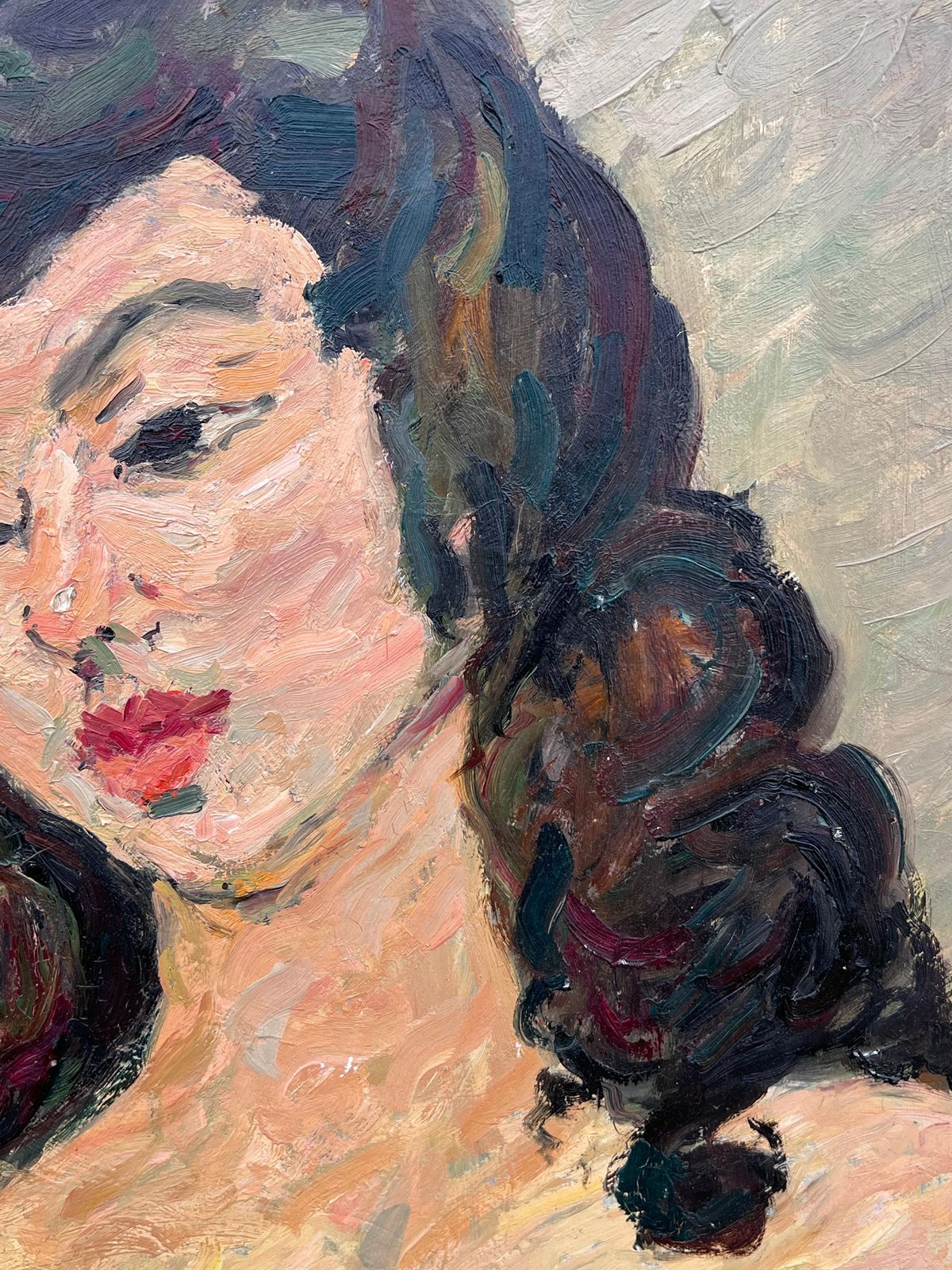 Suzanne Dinkesnude Portrait Of A Female With Black Hair And Bold Features French Painting1950's photo 738.0
