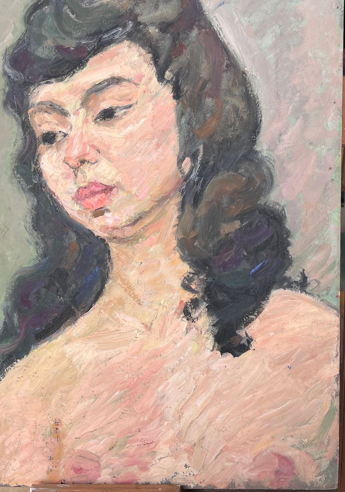 Suzanne Dinkesnude Portrait Of A Female With Black Hair Mid Century French Painting1950's photo Art