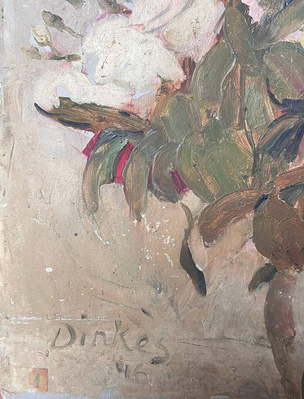 Suzanne Dinkeswhite & Pink Roses In Brown Vase Still Life Mid Century French Impressionist Oil photo 427.0