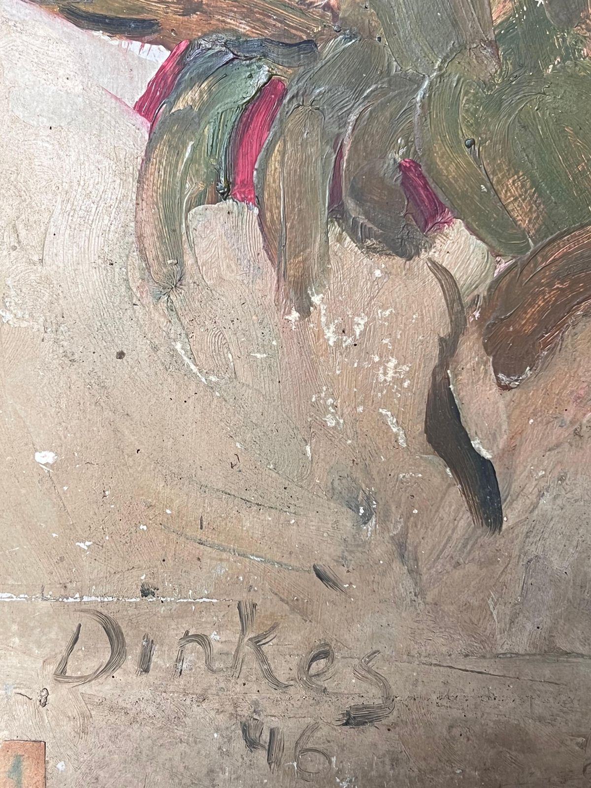 Suzanne Dinkeswhite & Pink Roses In Brown Vase Still Life Mid Century French Impressionist Oil photo vinterior