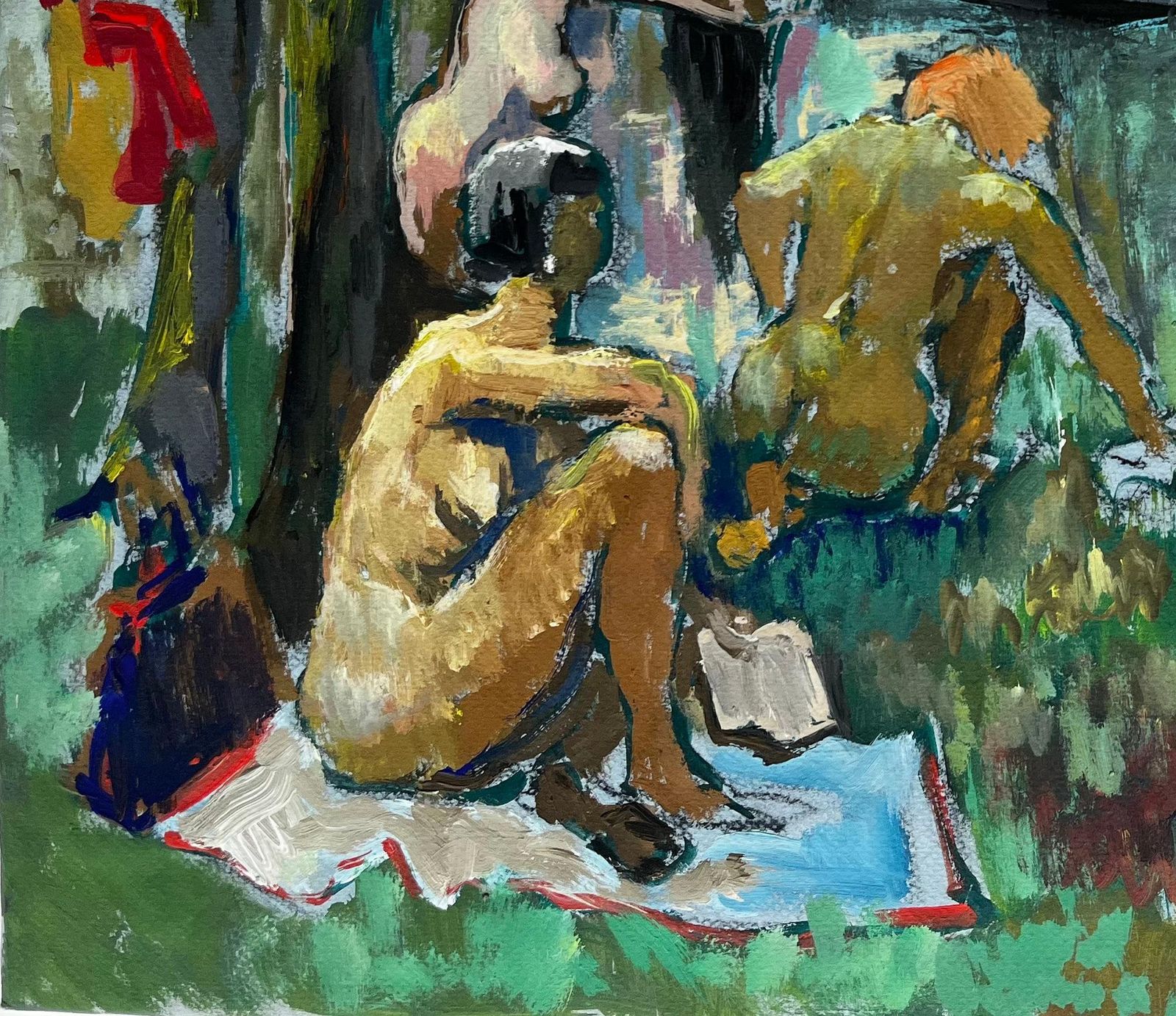Nude Bathers By The River French Modern Oil Painting By Guy Nicod photo for sale