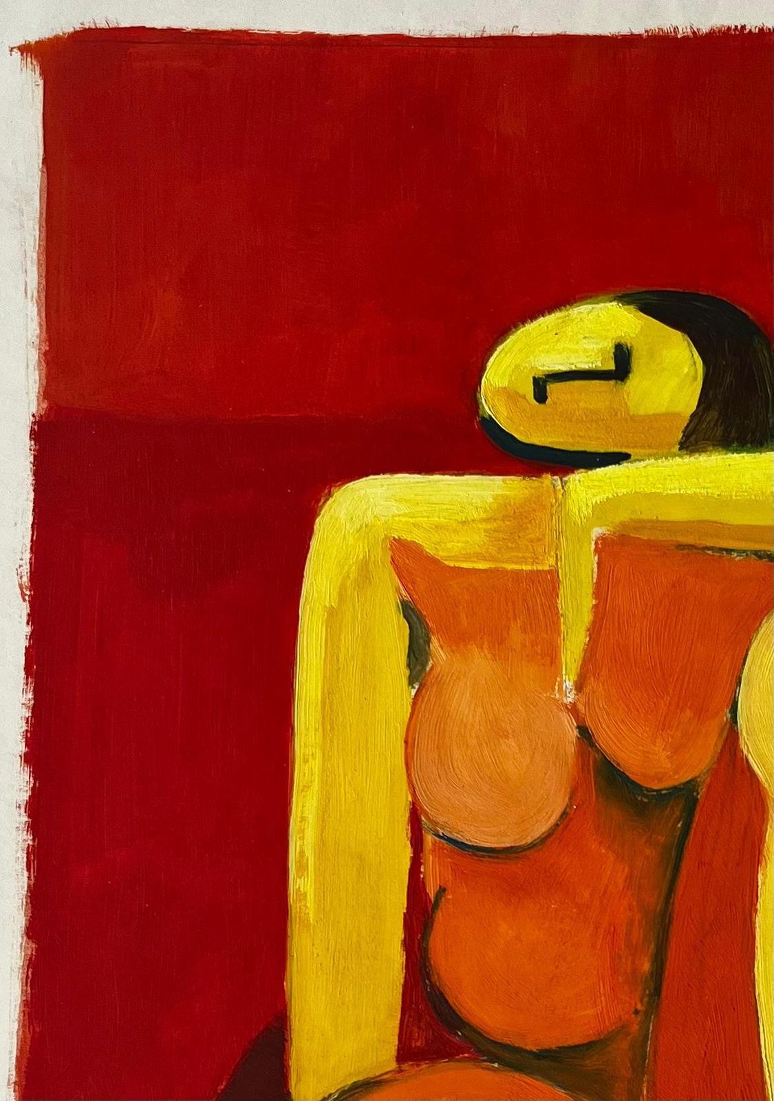 Guy Nicodabstract Seated Nude With Red Background French Modern Figurative Gouache photo furniture