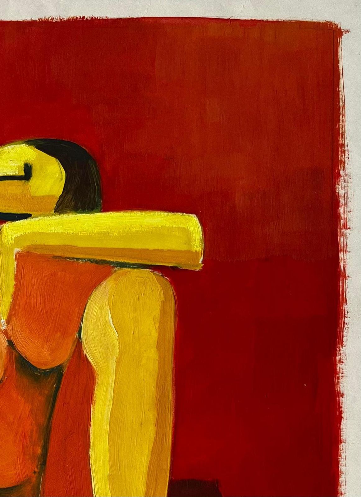 Guy Nicodabstract Seated Nude With Red Background French Modern Figurative Gouache photo Art