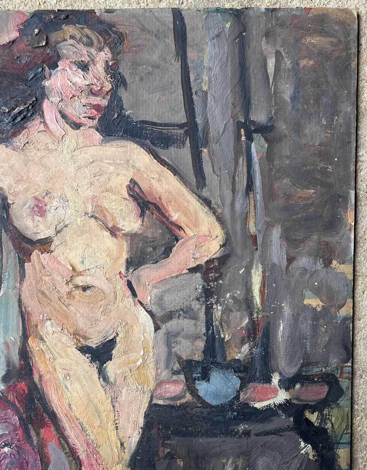Suzanne Dinkesmid Century French Impressionist Painting Nude Study Of A Dark Haired Lady1950's photo Art
