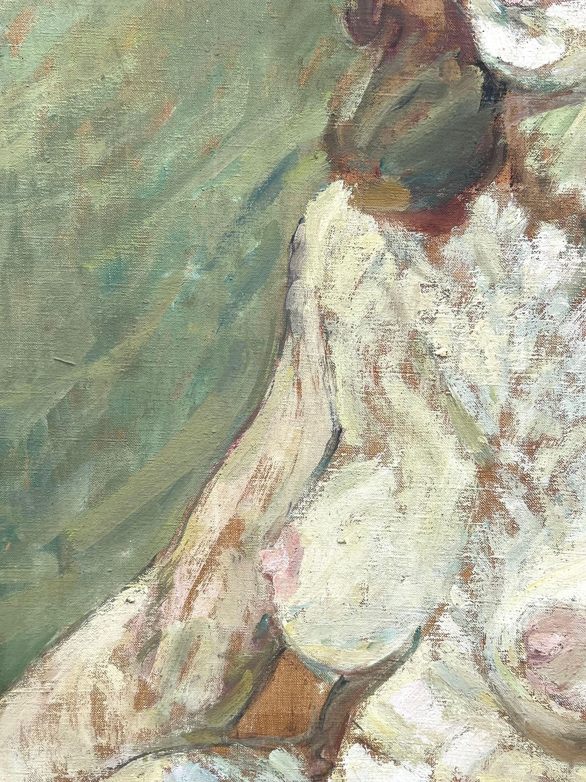 Suzanne Dinkesblonde Nude Female In Green Interior Mid Century French Impressionist Painting1950's photo Art