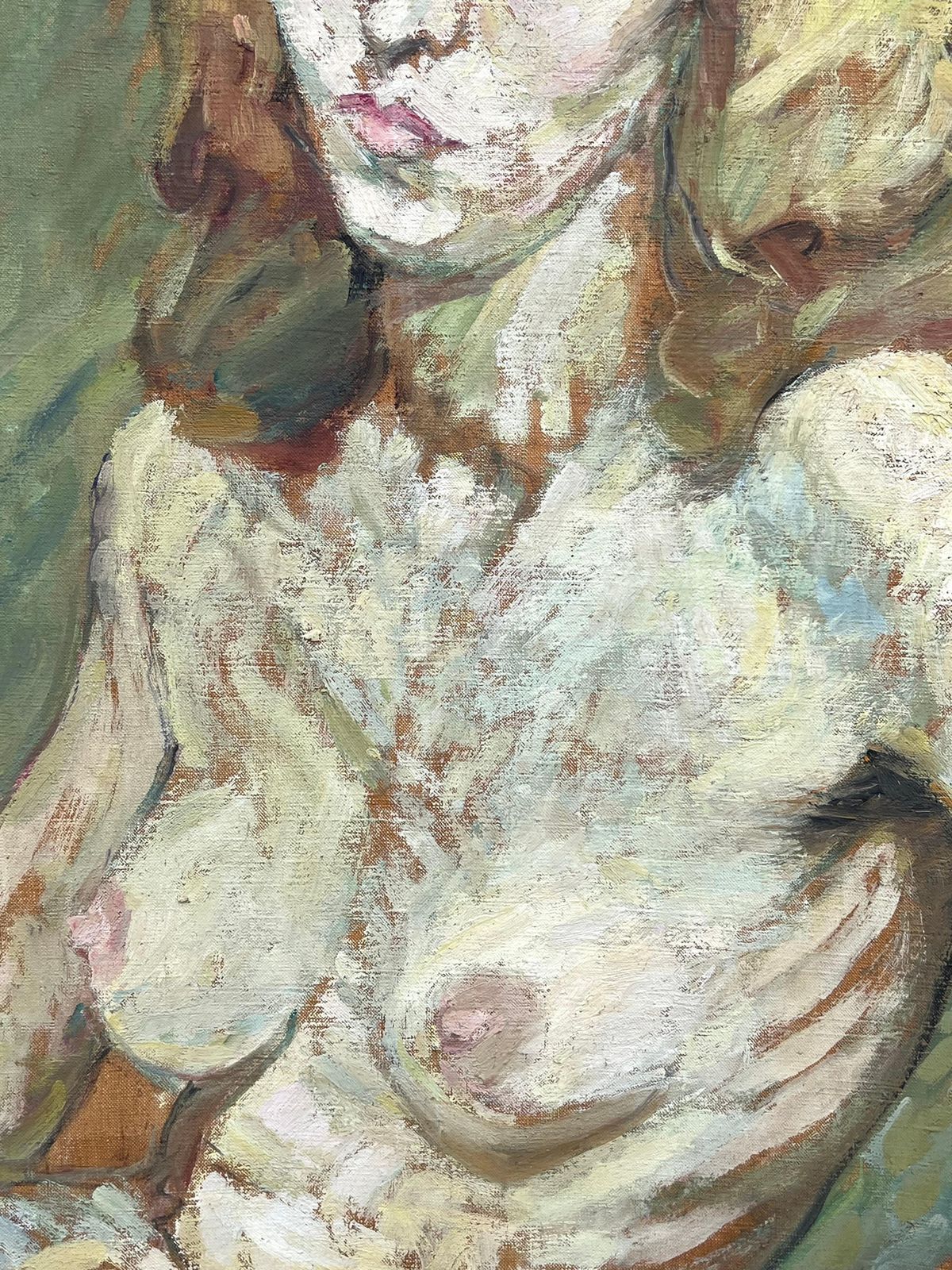 Suzanne Dinkesblonde Nude Female In Green Interior Mid Century French Impressionist Painting1950's photo vinterior