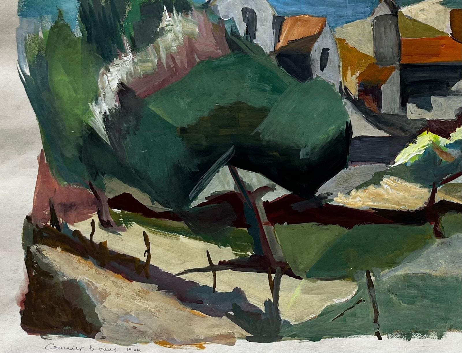 Guy Nicod Countryside Village With Church Steeple French Modern Landscape Painting 1964 photo Art