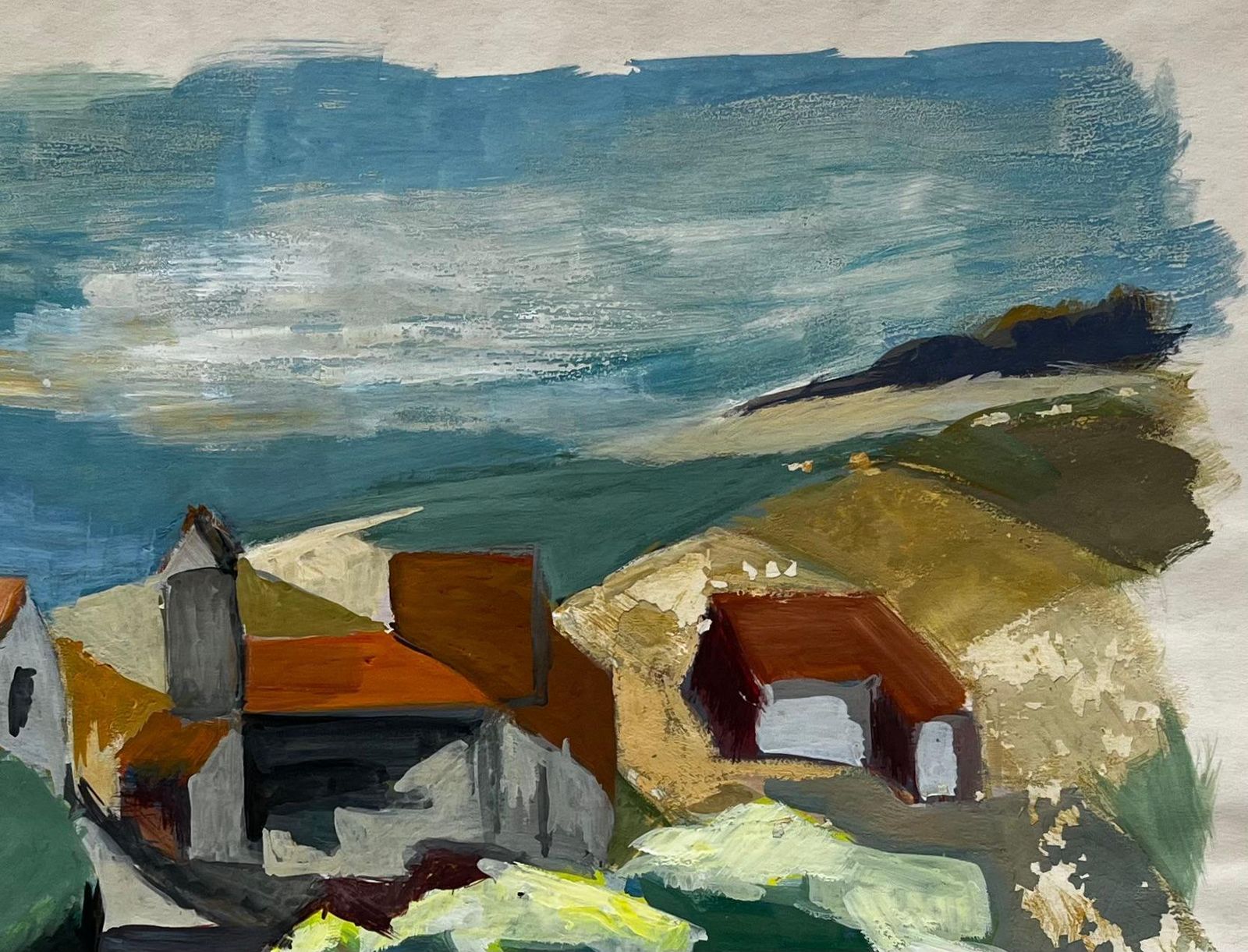 Guy Nicod Countryside Village With Church Steeple French Modern Landscape Painting 1964 photo 515.0