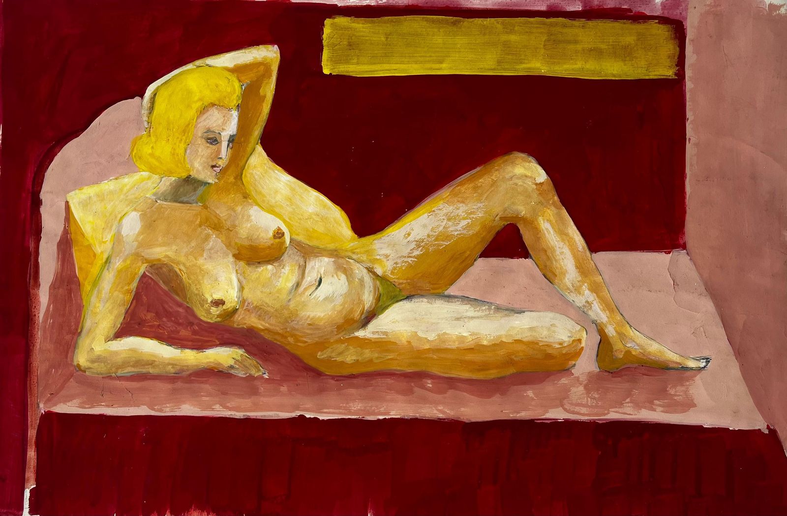 Guy Nicodvintage Reclining Nude Modernist Female Figure French Gouache Painting On Paper