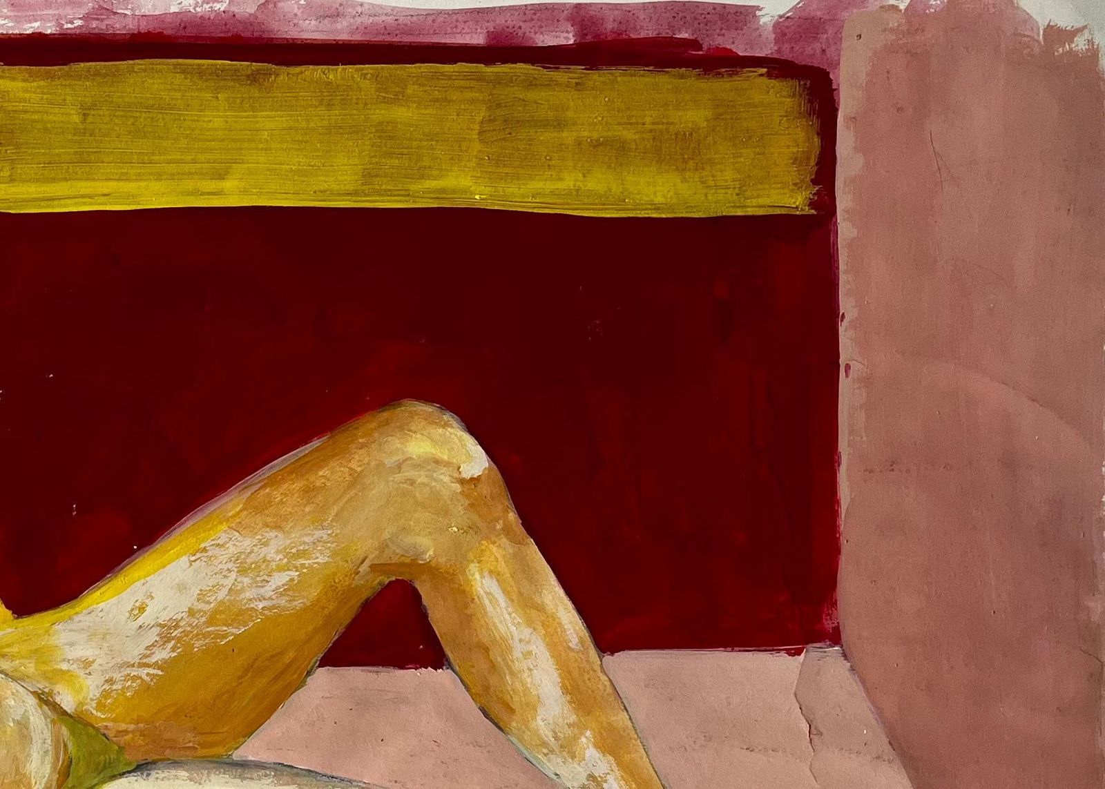 Guy Nicodvintage Reclining Nude Modernist Female Figure French Gouache Painting On Paper photo vinterior