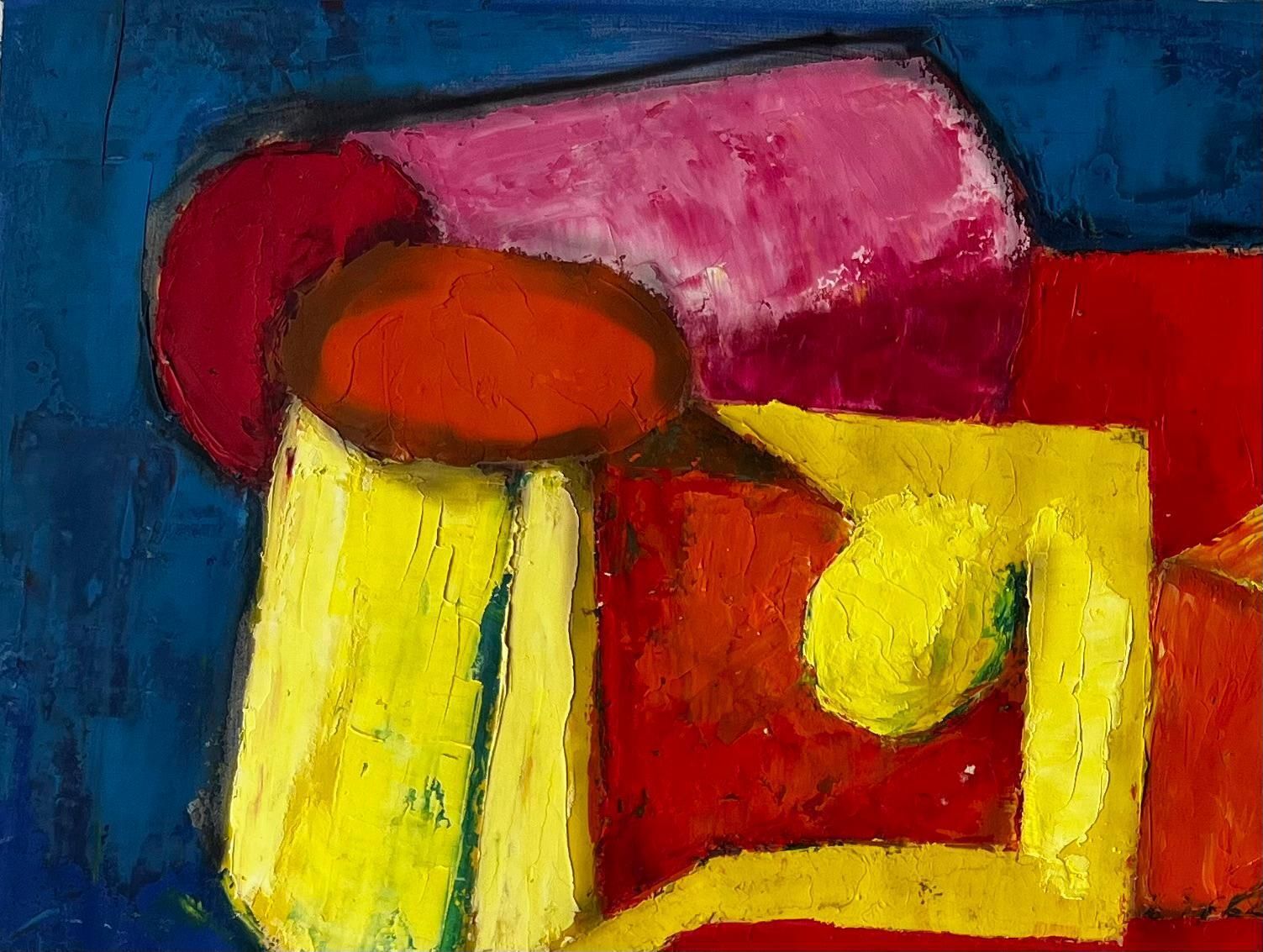 Guy Nicodreclining Nude On Red And Blue Modern Abstract French Oil Painting photo for sale
