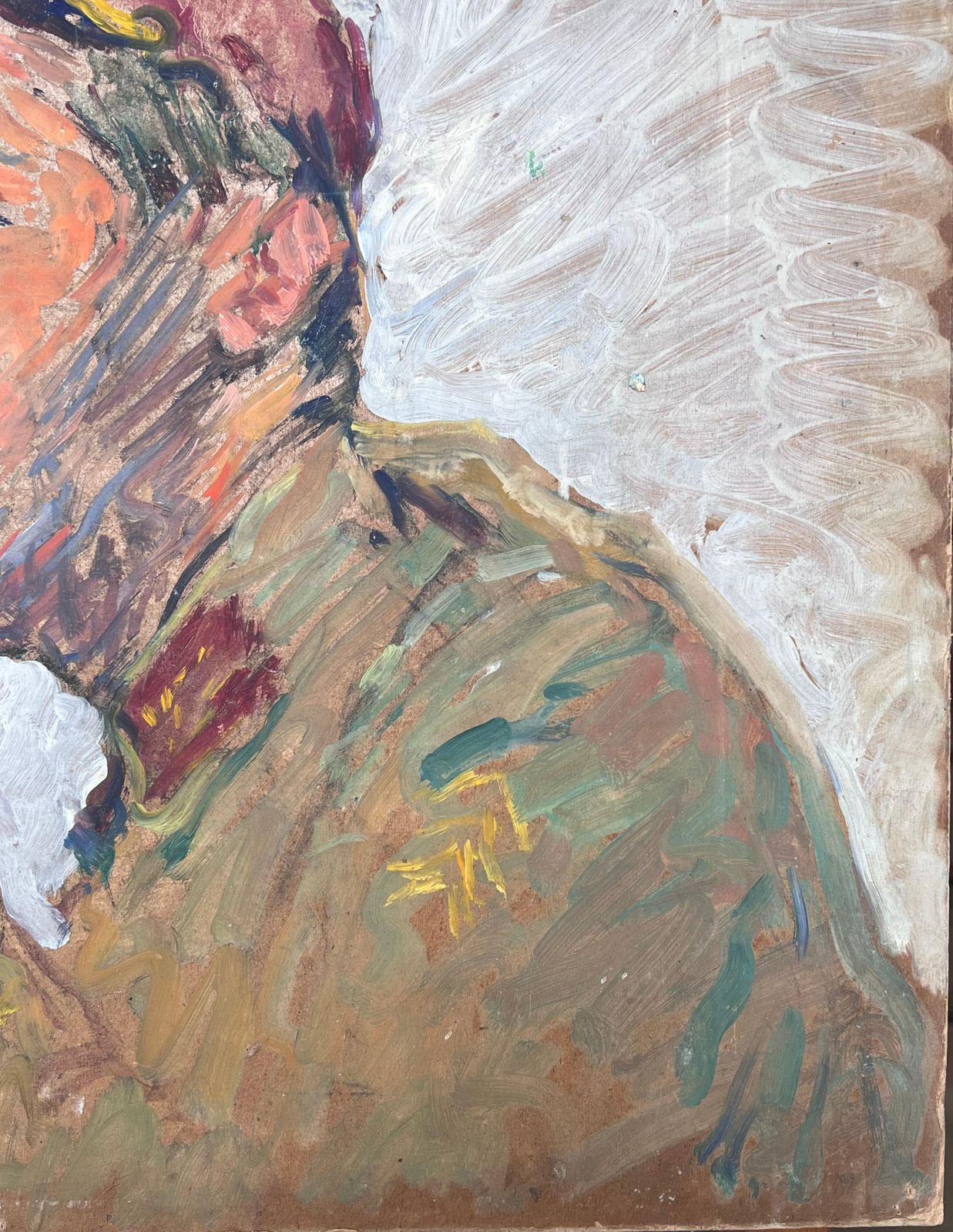 Suzanne Dinkesportrait Of The Artist & His Pipe Mid Century French Impressionist Painting1950's photo vinterior