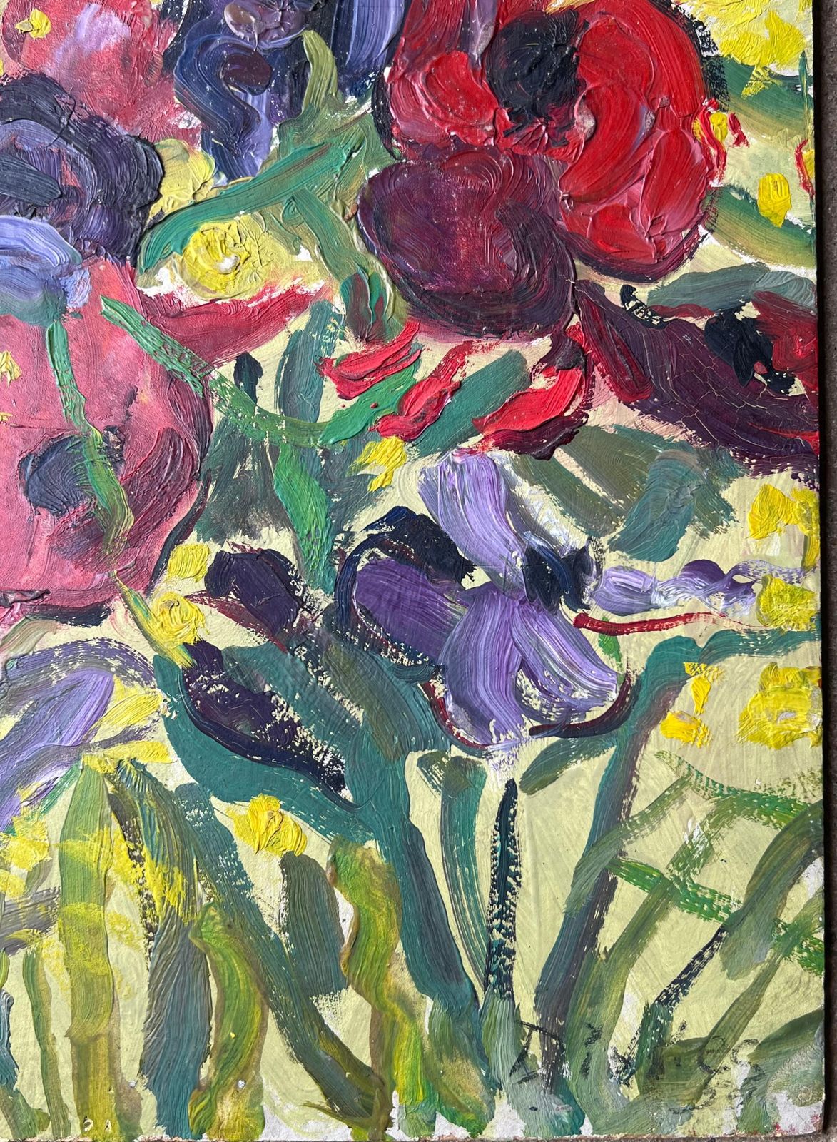 Suzanne Dinkespurple & Red Plant In A Yellow Room Mid Century French Impressionist Painting1950's photo furniture