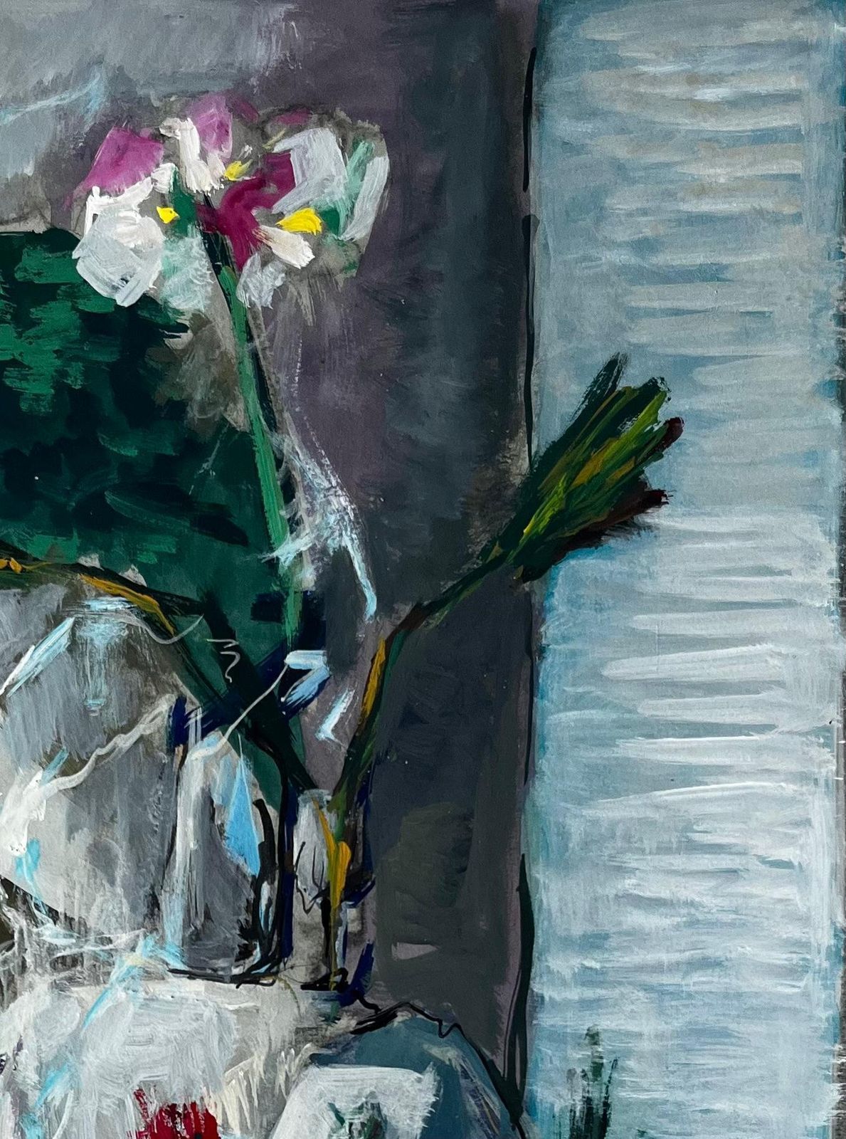 Floral Still Life With White Drapery French Modern Gouache Painting By Guy Nicod photo Art