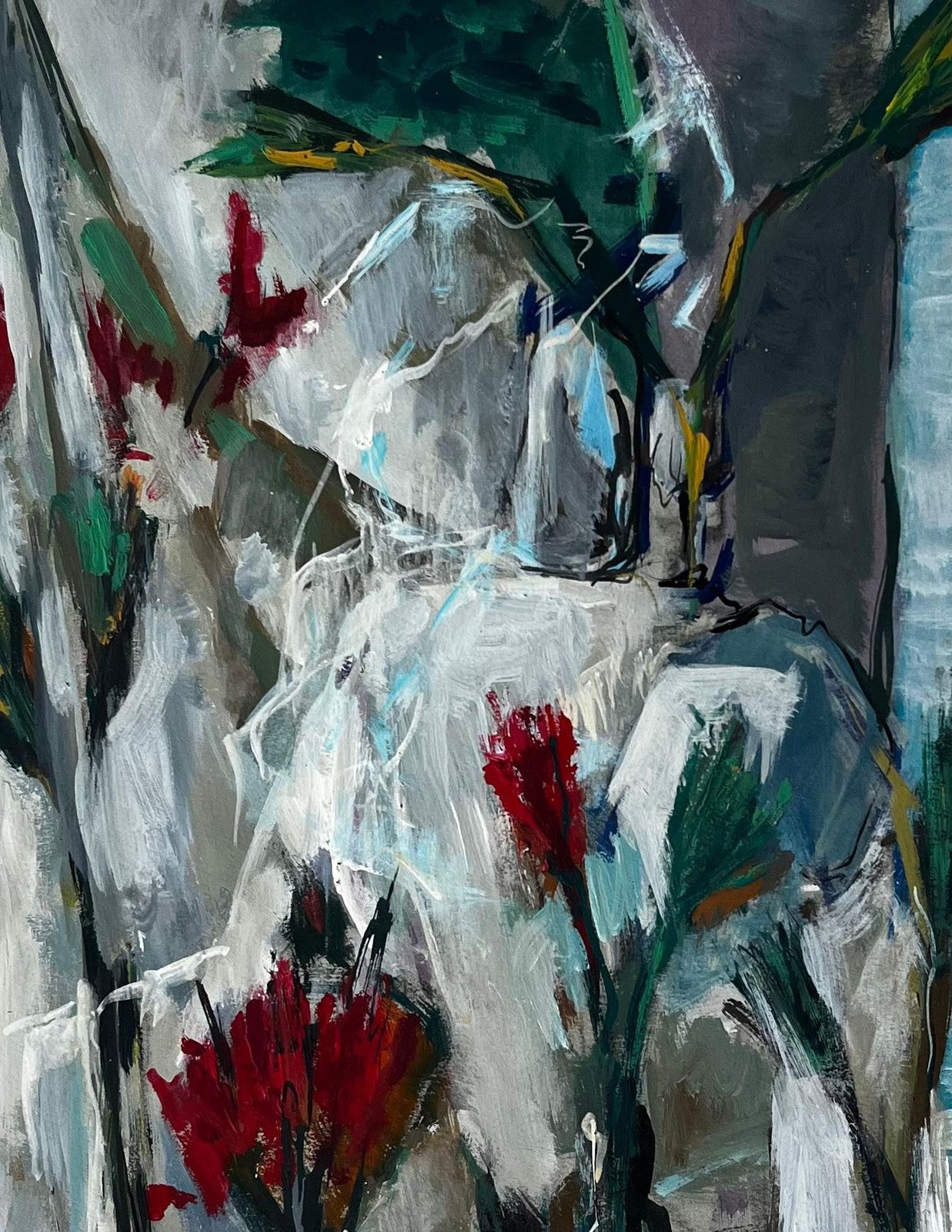 Floral Still Life With White Drapery French Modern Gouache Painting By Guy Nicod photo buy