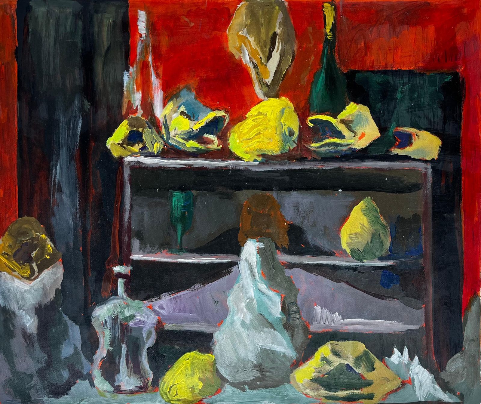 Still Life With Lemons And Bottles French Modern Oil Painting By Guy Nicod