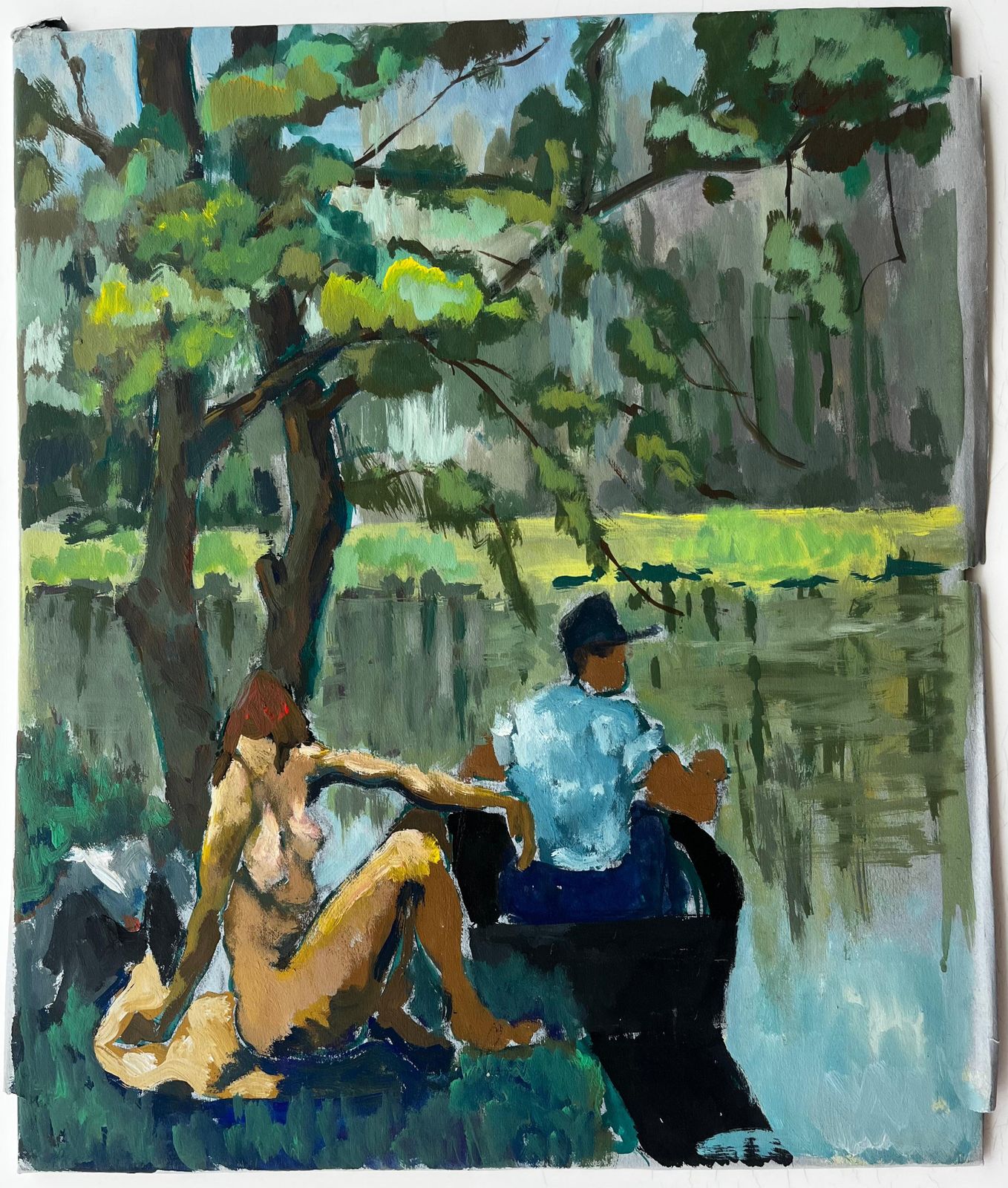 Couple By The Riverside French Modern Oil Painting By Guy Nicod photo furniture
