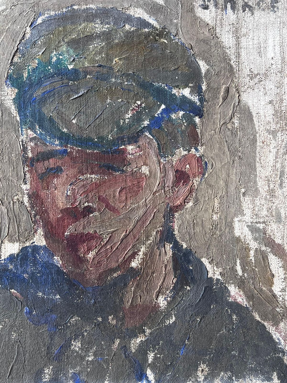Suzanne Dinkesdapper Young Male In Blue Cap Portrait Mid Century French Impressionist Painting1950's photo buy