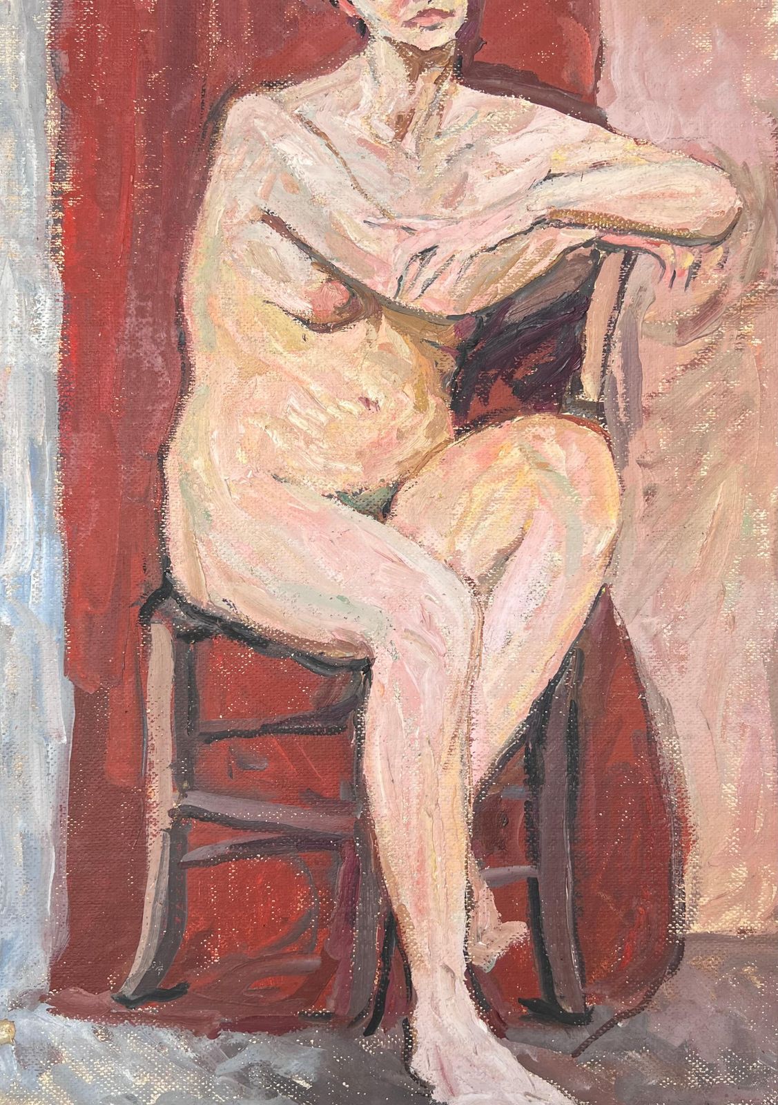 Suzanne Dinkesnude Lady On Stall In Red Interior Mid Century French Impressionist Painting1950's photo buy