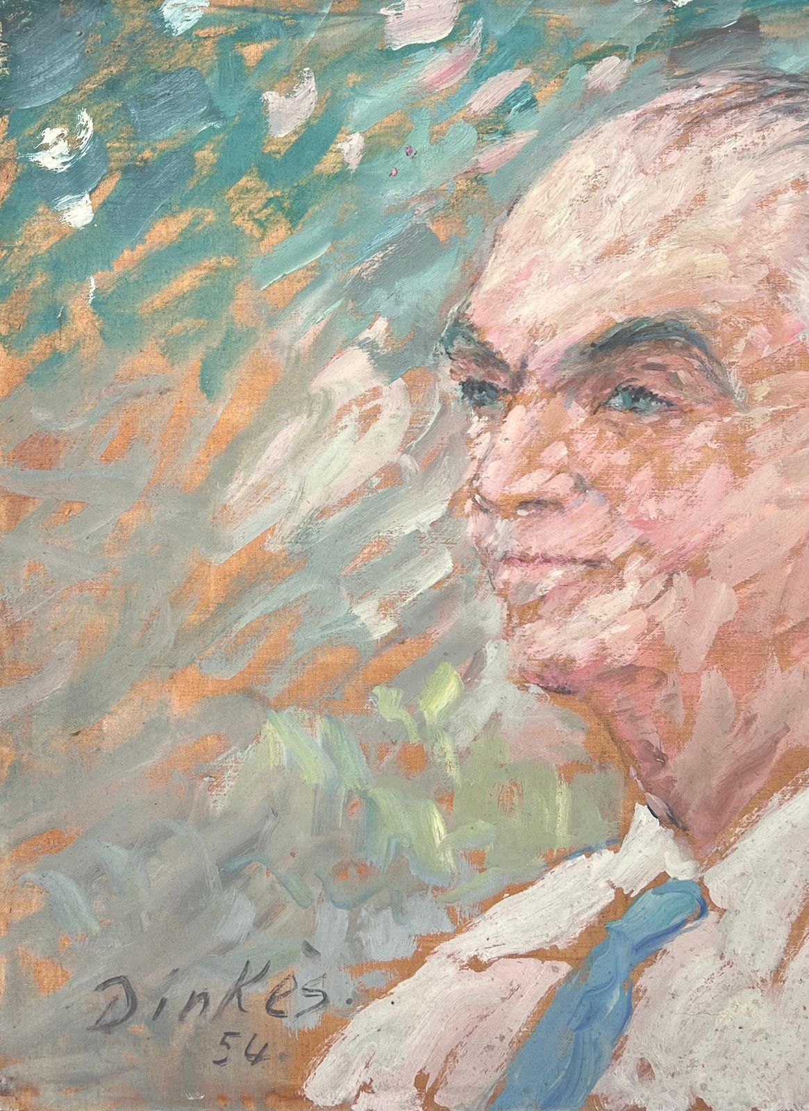 Suzanne Dinkesgrey Haired Gentleman In Blue Tie Mid Century French Impressionist Painting1950's photo 687.0