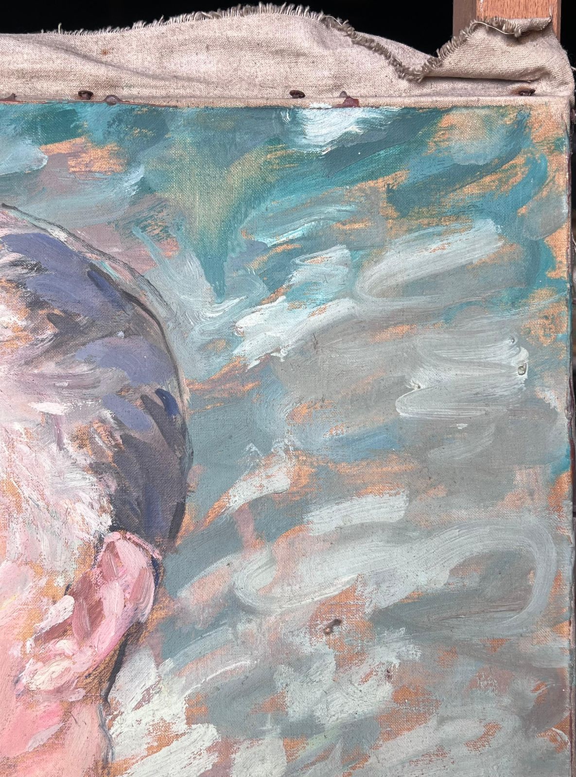 Suzanne Dinkesgrey Haired Gentleman In Blue Tie Mid Century French Impressionist Painting1950's photo vintage