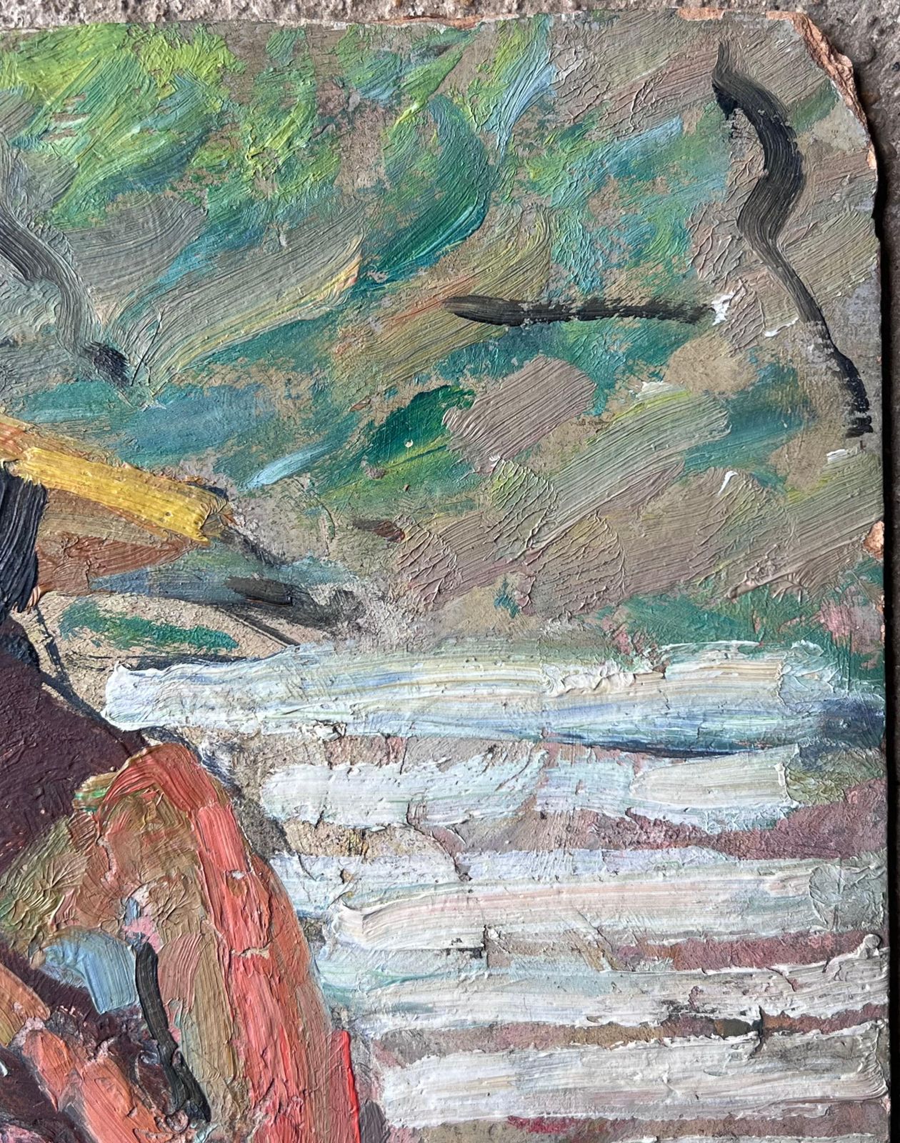 Art Suzanne Dinkesmid Century French Impressionist Painting Lady Sunbathing Reading In The Garden1950's photo