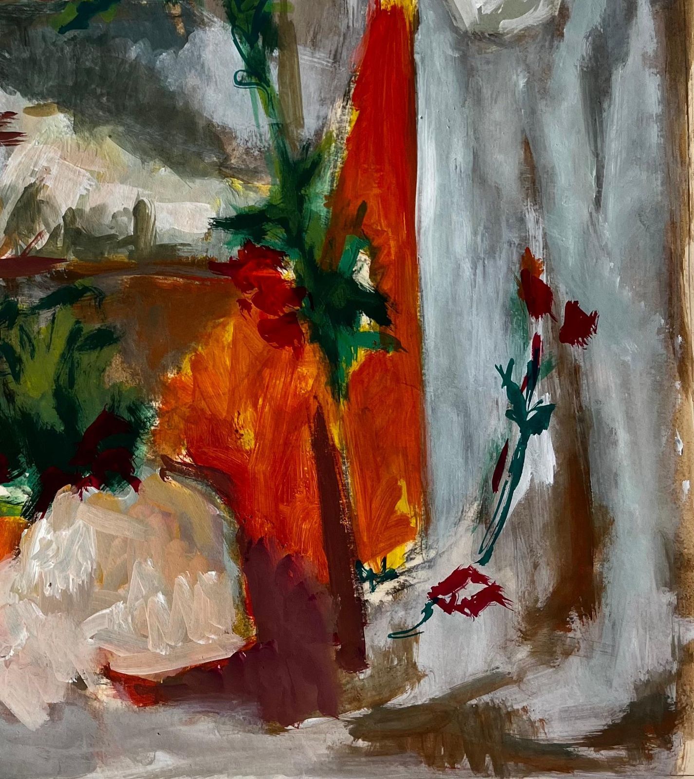 Guy Nicodstill Life With White Drapery And Flowers French Modern Gouache Painting photo vinterior