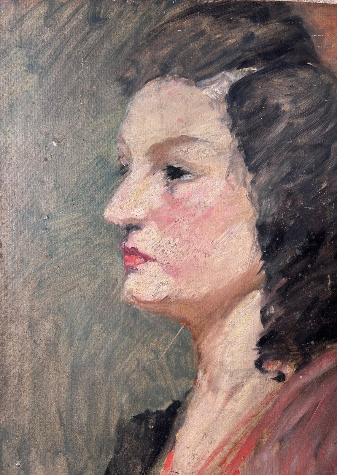 Suzanne Dinkesmid Century French Impressionist Painting Side Profile Portrait Of A Chic Lady1950's photo Art