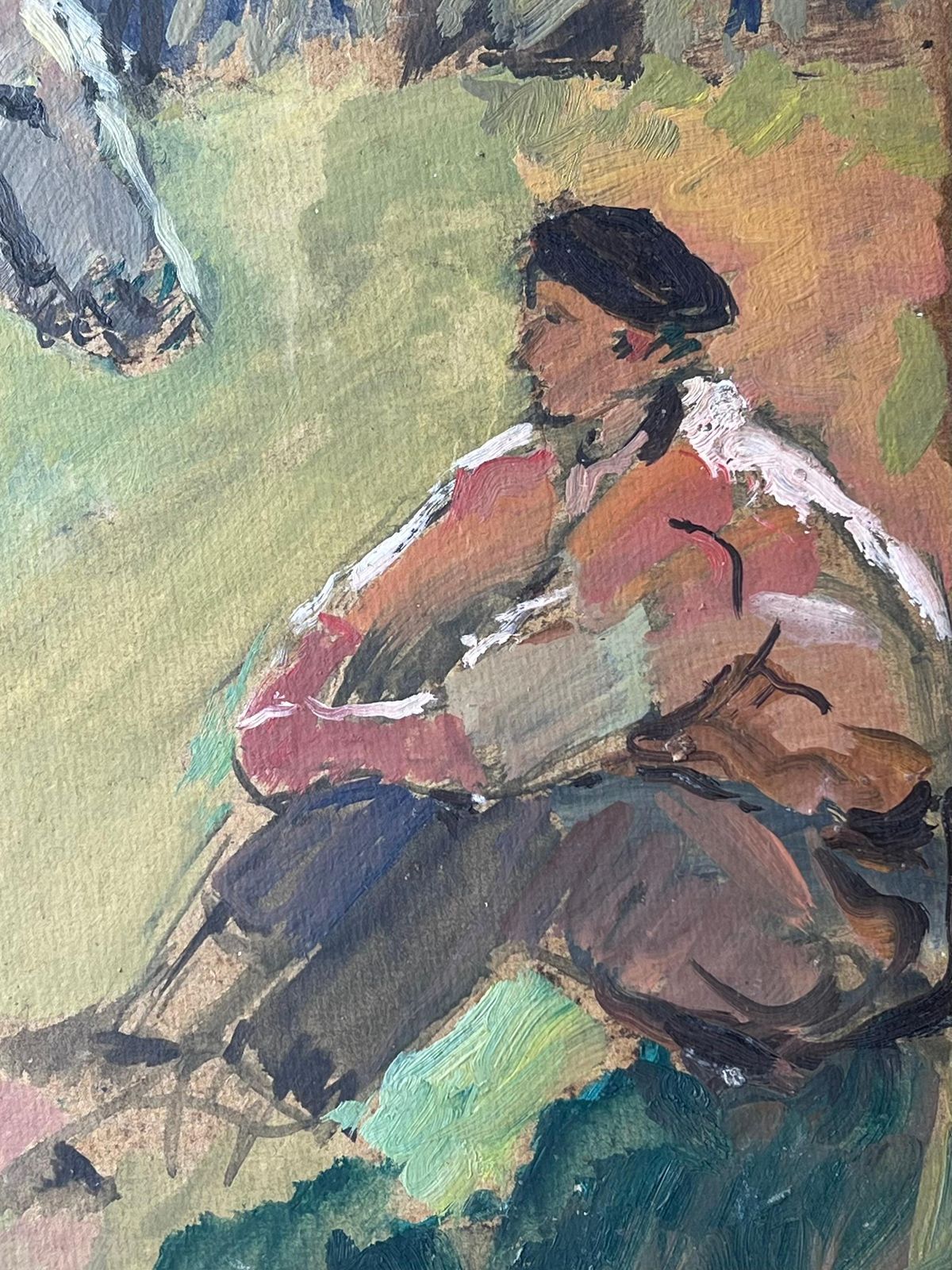 Suzanne Dinkesmid Century French Impressionist Oil Painting Girl Horse Riding With Her Teacher1950's photo 418.0