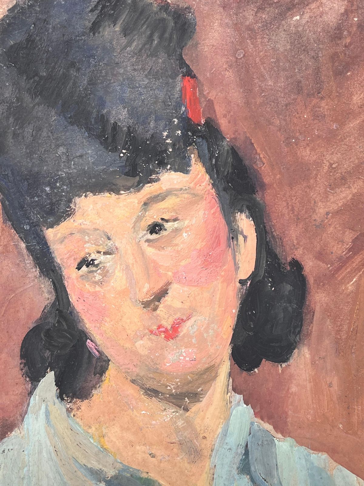 Suzanne Dinkesmid Century French Impressionist Oil Head & Shoulders Portrait Vintage Woman1950's photo vinterior