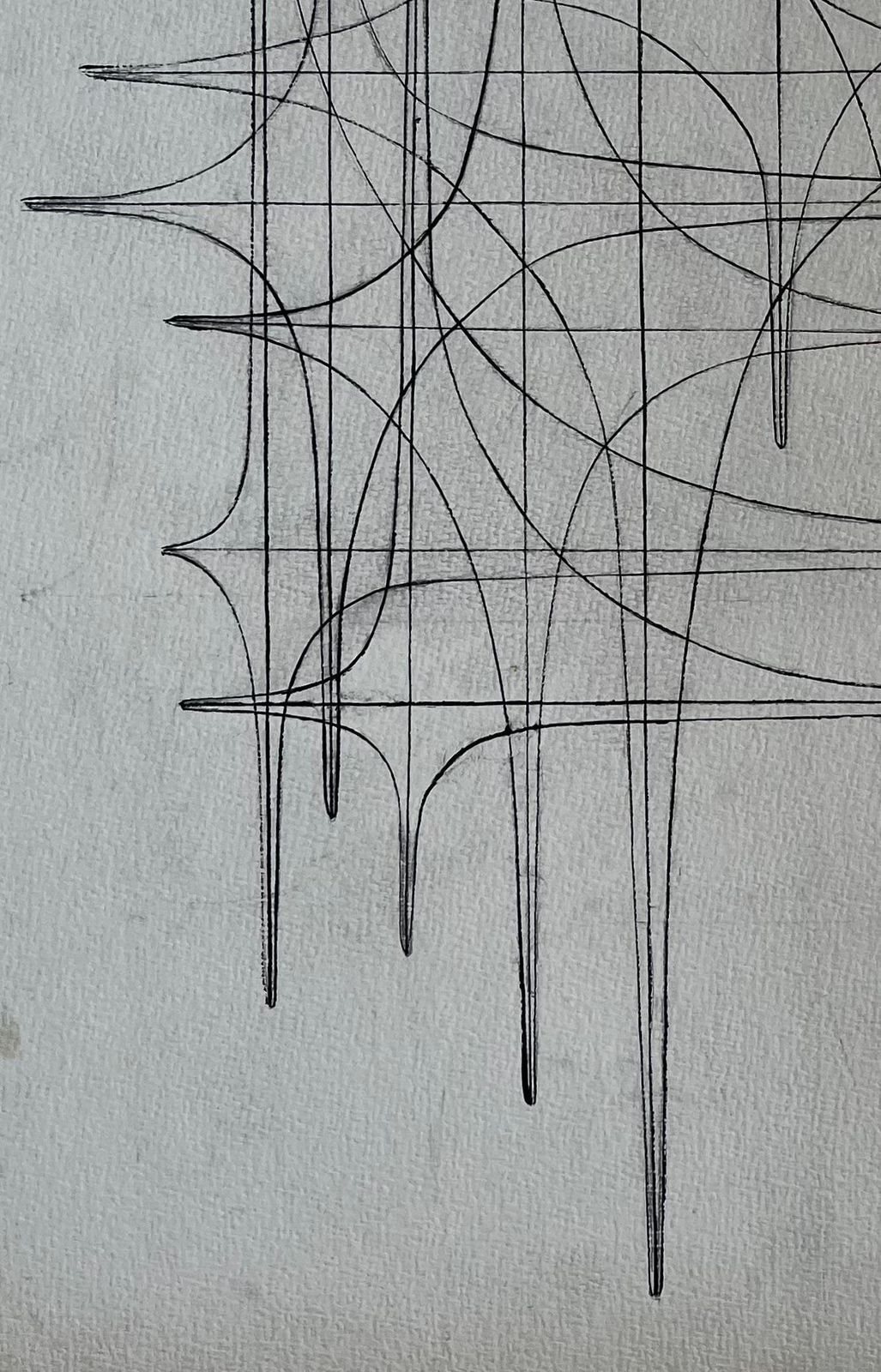 Serge Guerin (1916)mid Century French Linear Geometric Abstract Drawing In Black Ink On Paper photo 779.0