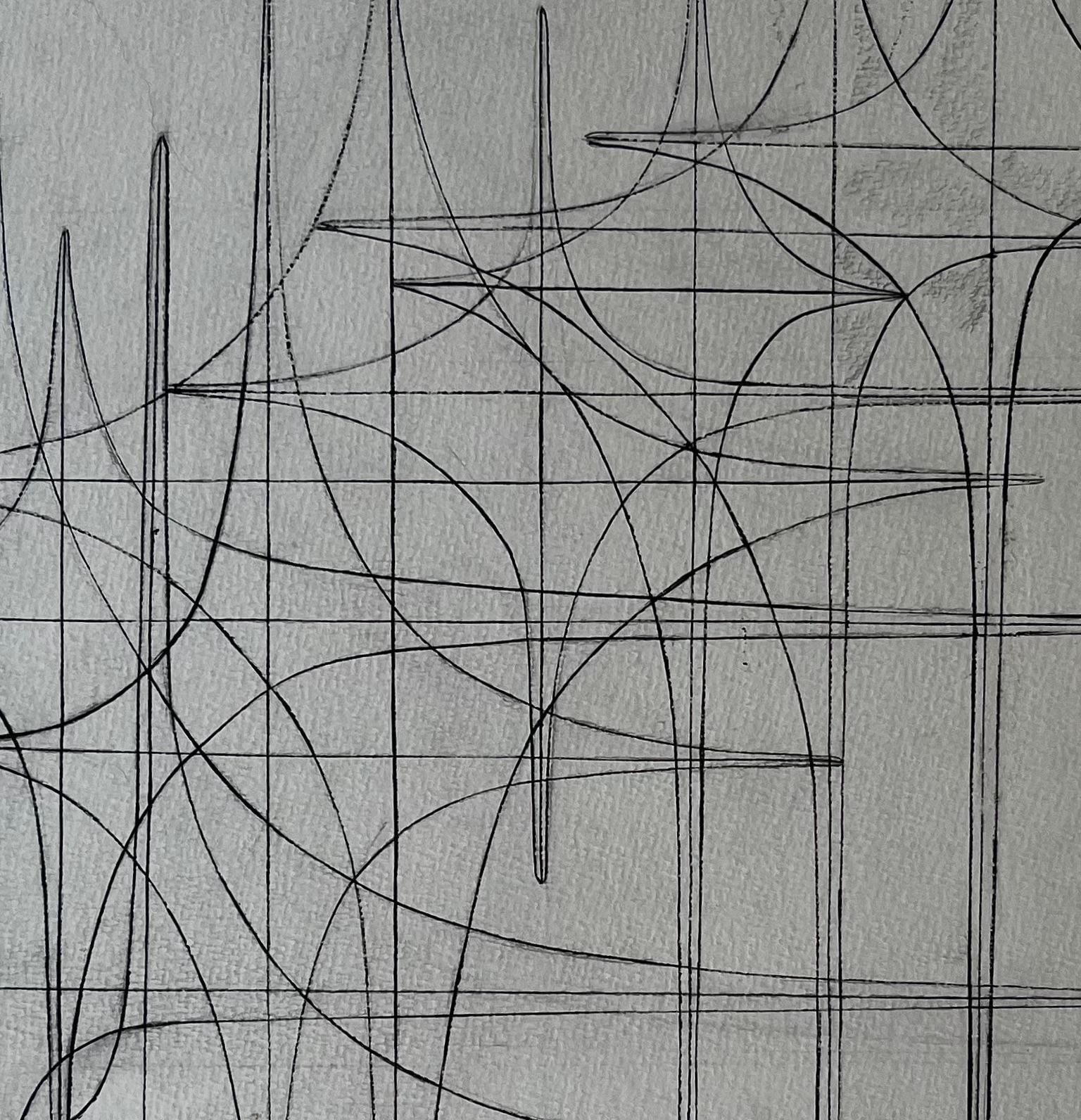 Serge Guerin (1916)mid Century French Linear Geometric Abstract Drawing In Black Ink On Paper photo buy