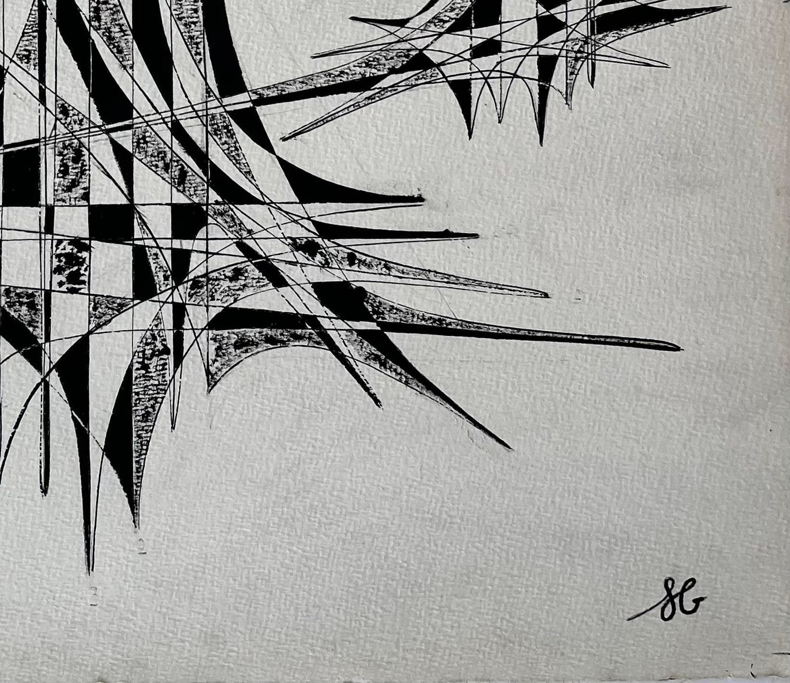 Serge Guerin (1916)mid Century French Black And White Geometric Abstract Drawing Signed Sg photo 760.0