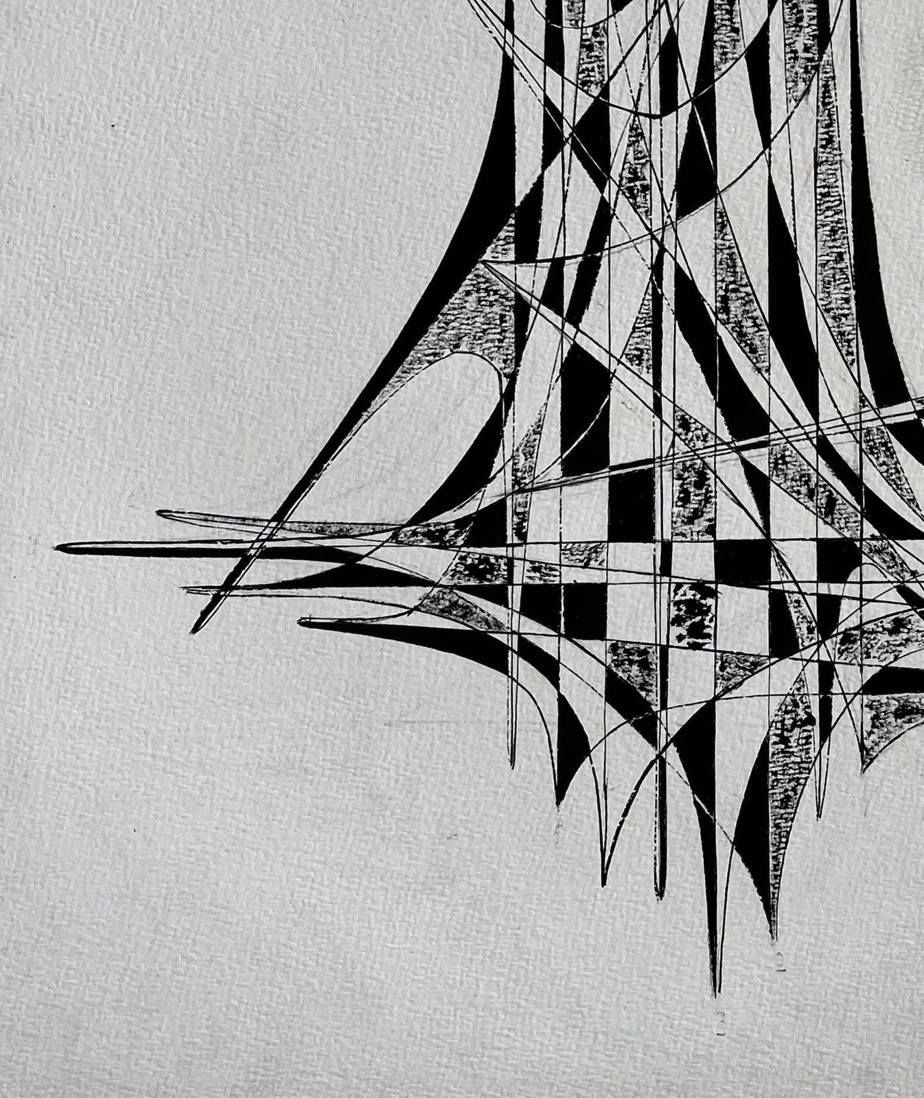 Serge Guerin (1916)mid Century French Black And White Geometric Abstract Drawing Signed Sg photo vinterior