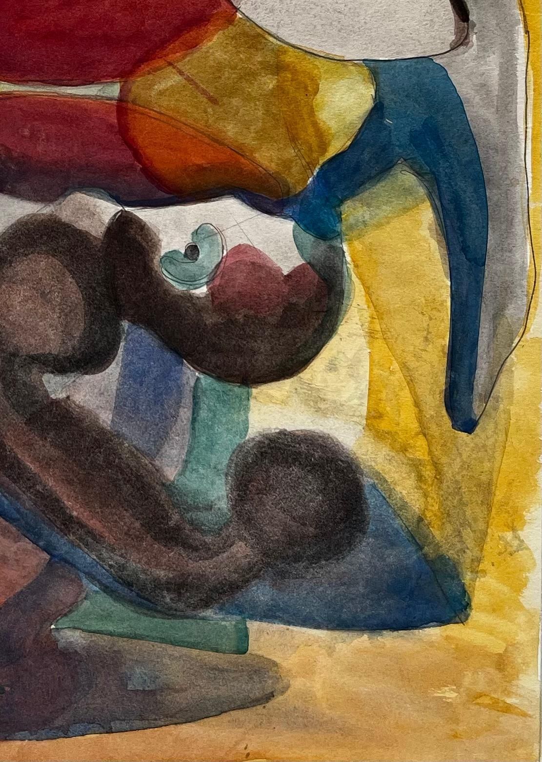 Guy Nicodabstract Figurative Composition With Flowers And Yellow Ground French Gouache photo 631.0
