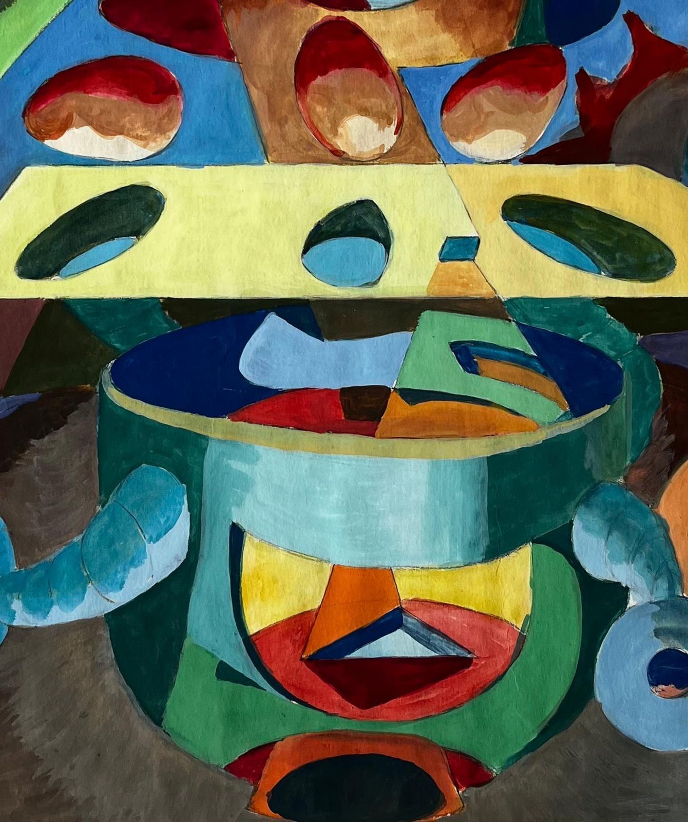 Guy Nicod Surreal Abstract Composition With Central Eye And Geometric Forms French Gouache photo vintage