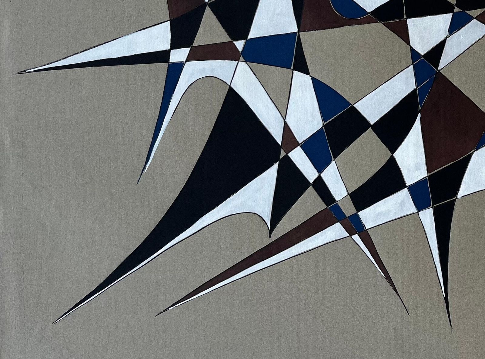 Serge Guerin (1916)mid Century French Geometric Abstract In Blue Brown And White Signed photo vinterior
